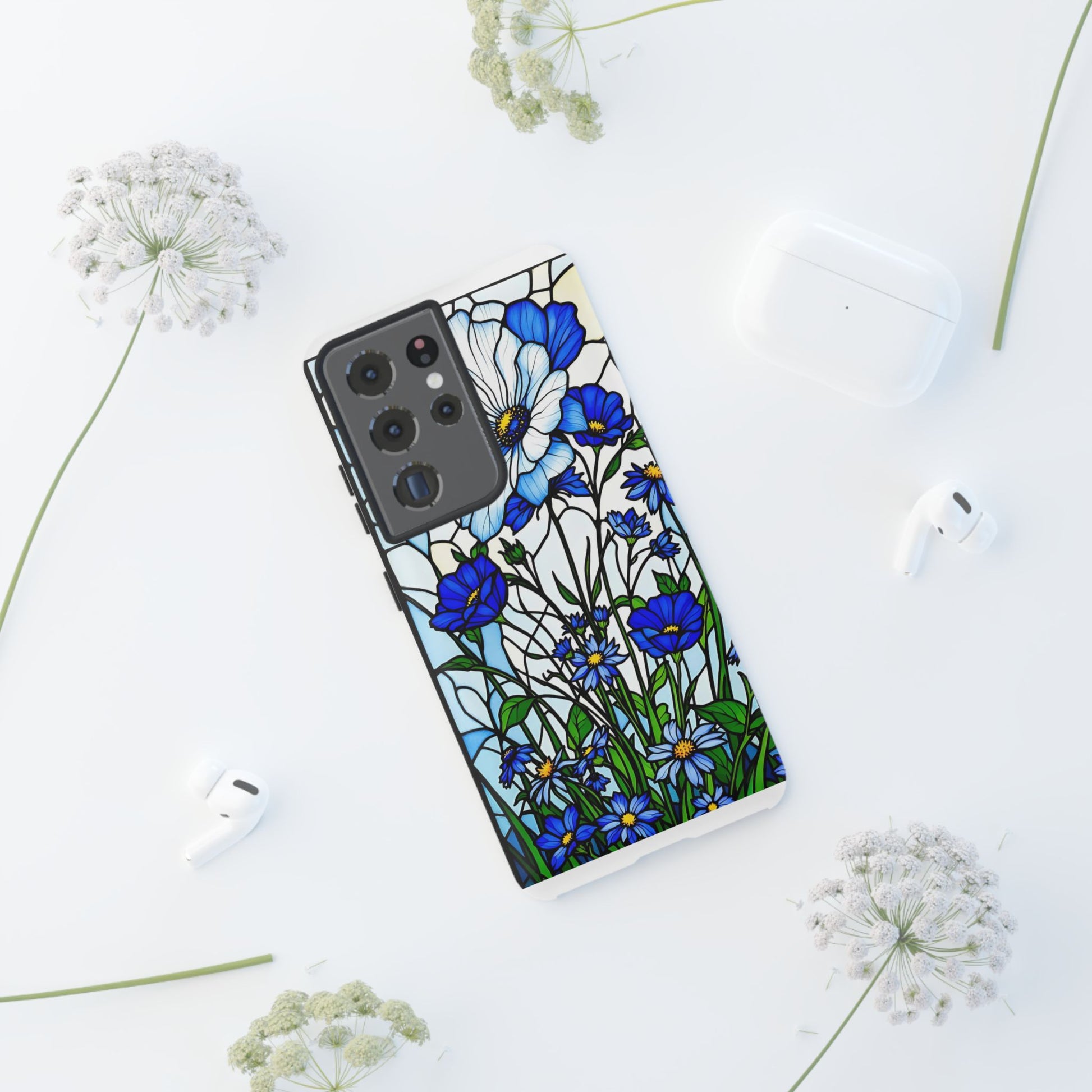 Botanical Stained Glass Tough Case - Floral Phone Cover, Protective Phone Case, Flower Pattern Phone Shell, Nature Inspired Smartphone Case,