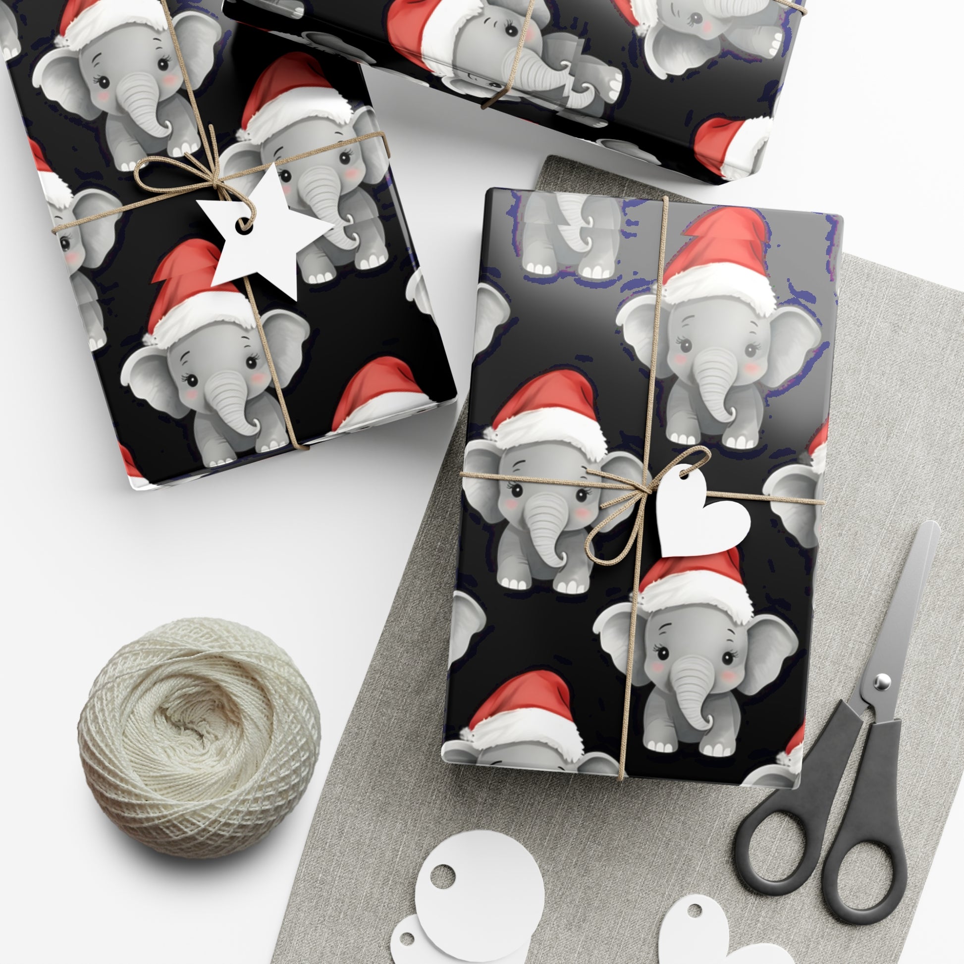 Gift Wrap Papers, Adorable Baby Elephants in Santa Hats - Cute Holiday Wrapping Paper, Christmas Gift Wrap, Festive Gift Wrap Sheets,