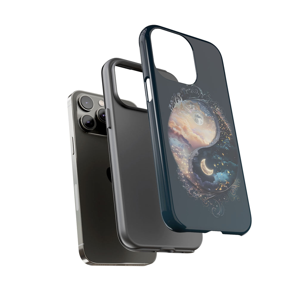 Phone Case, Yin-Yang Symbol Design, Whimsical Day Night Fantasy Print, Protective Cover, Tough Skin, Phone Accessories, Phone Protection