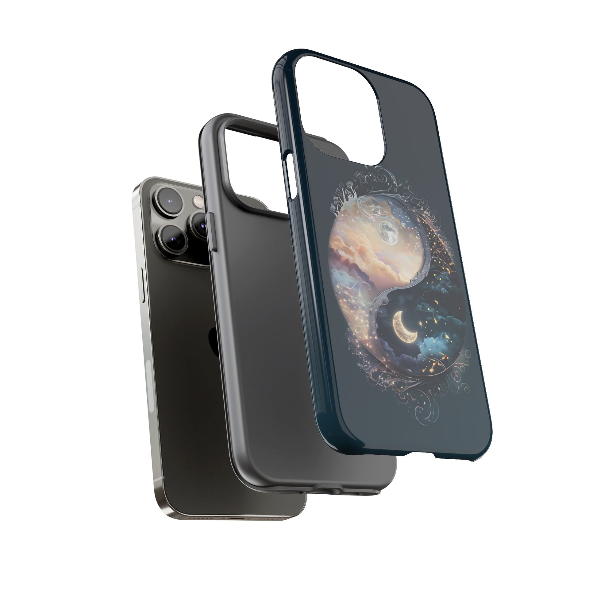 Phone Case, Yin-Yang Symbol Design, Whimsical Day Night Fantasy Print, Protective Cover, Tough Skin, Phone Accessories, Phone Protection