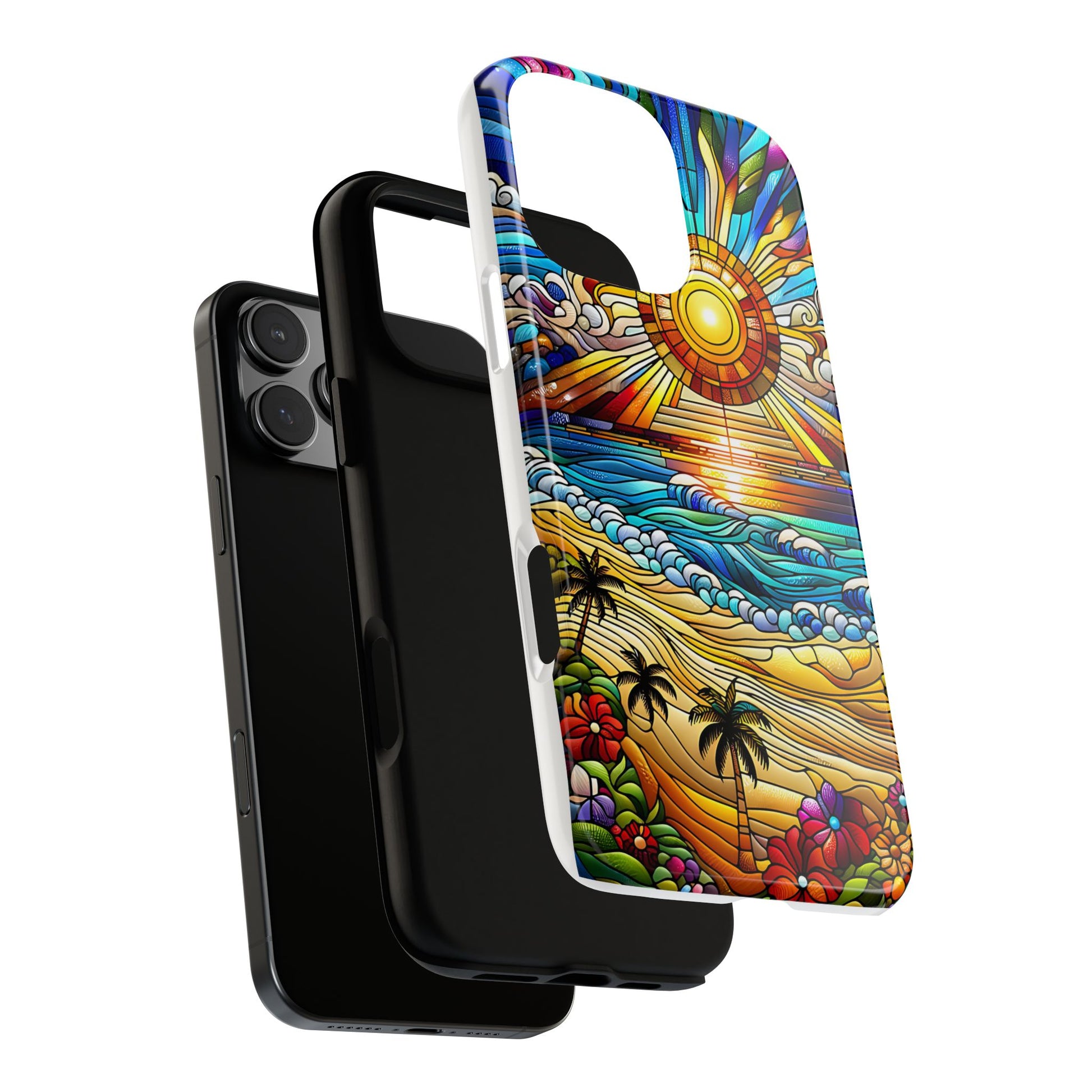 Stained Glass Tough Cases, Protective Phone Case, Nature Inspired Smartphone Cover, Beach Day Summer Accessories, Ocean Lover Gift