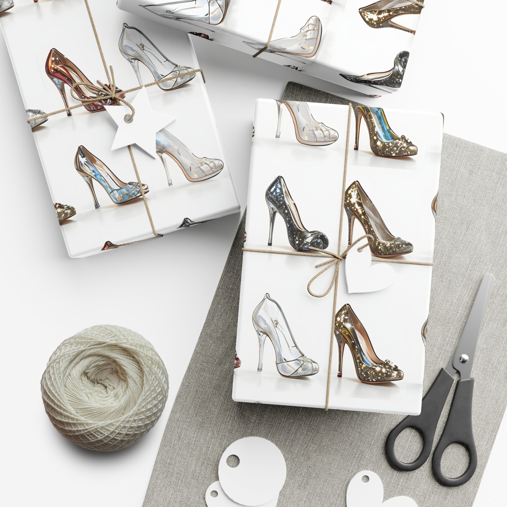 Wrapping Paper, Glittering Glass High Heels On White Background - Gift Wrap Rolls, Eco-Friendly Gift Wrap, Holiday