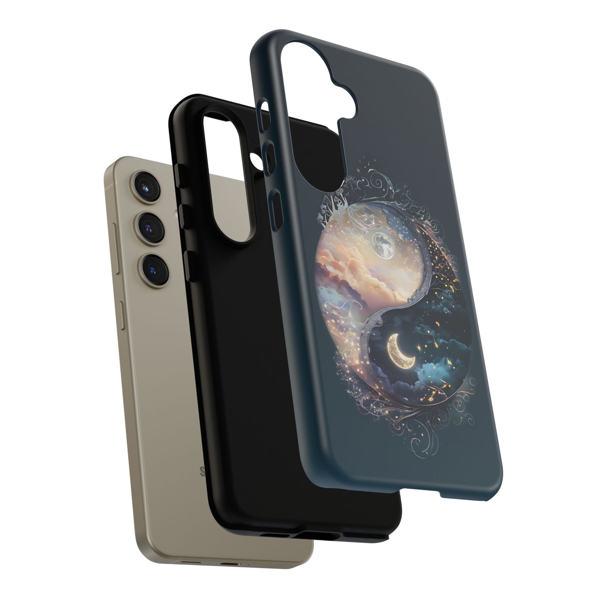 Phone Case, Yin-Yang Symbol Design, Whimsical Day Night Fantasy Print, Protective Cover, Tough Skin, Phone Accessories, Phone Protection