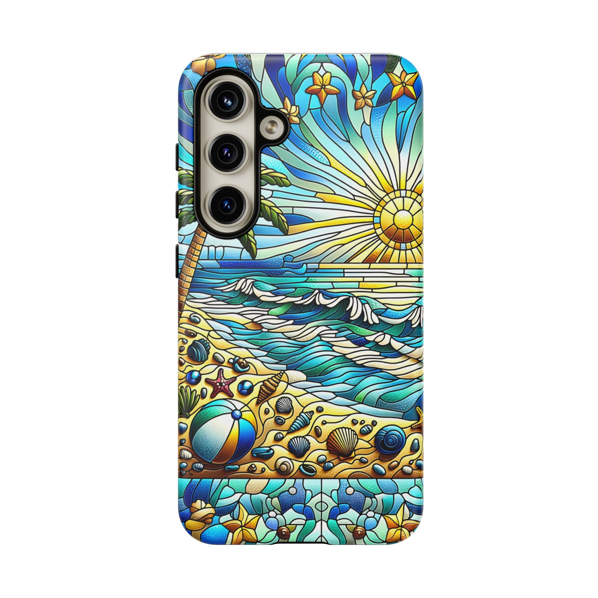 Stained Glass Tough Case, Protective Phone Case, Nature Inspired Smartphone Case, Summer Beach Play Day Phone Cover, Tough Phone Case for