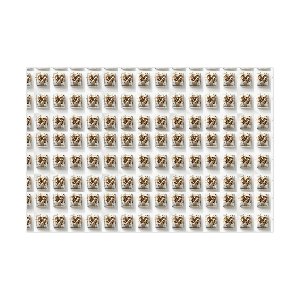 Wrapping Paper, Elegantly Wrapped Gifts On White Background with Gold Bows, Christmas Wrapping, Gift Packaging, Festive Decor, Holiday Gift