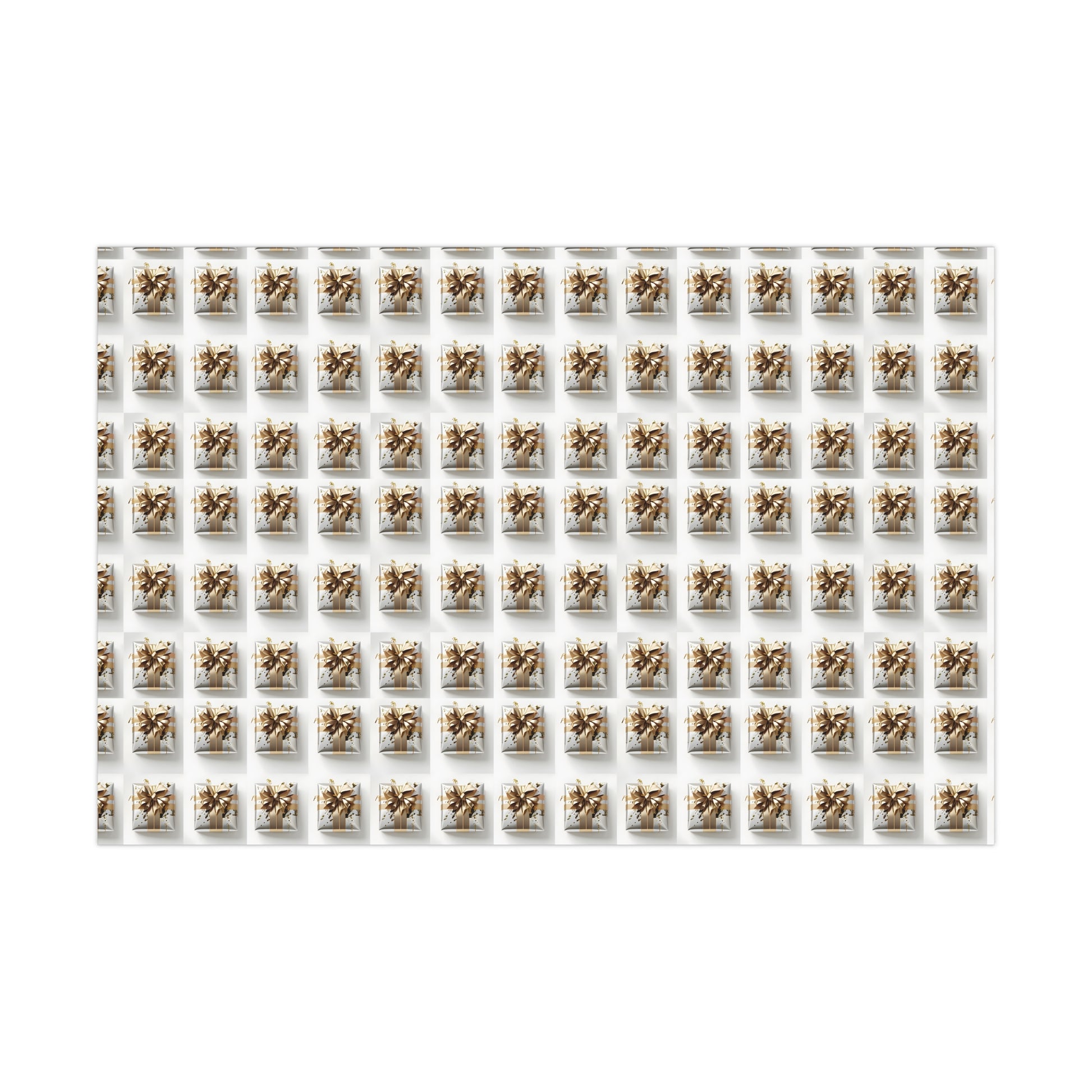Wrapping Paper, Elegantly Wrapped Gifts On White Background with Gold Bows, Christmas Wrapping, Gift Packaging, Festive Decor, Holiday Gift