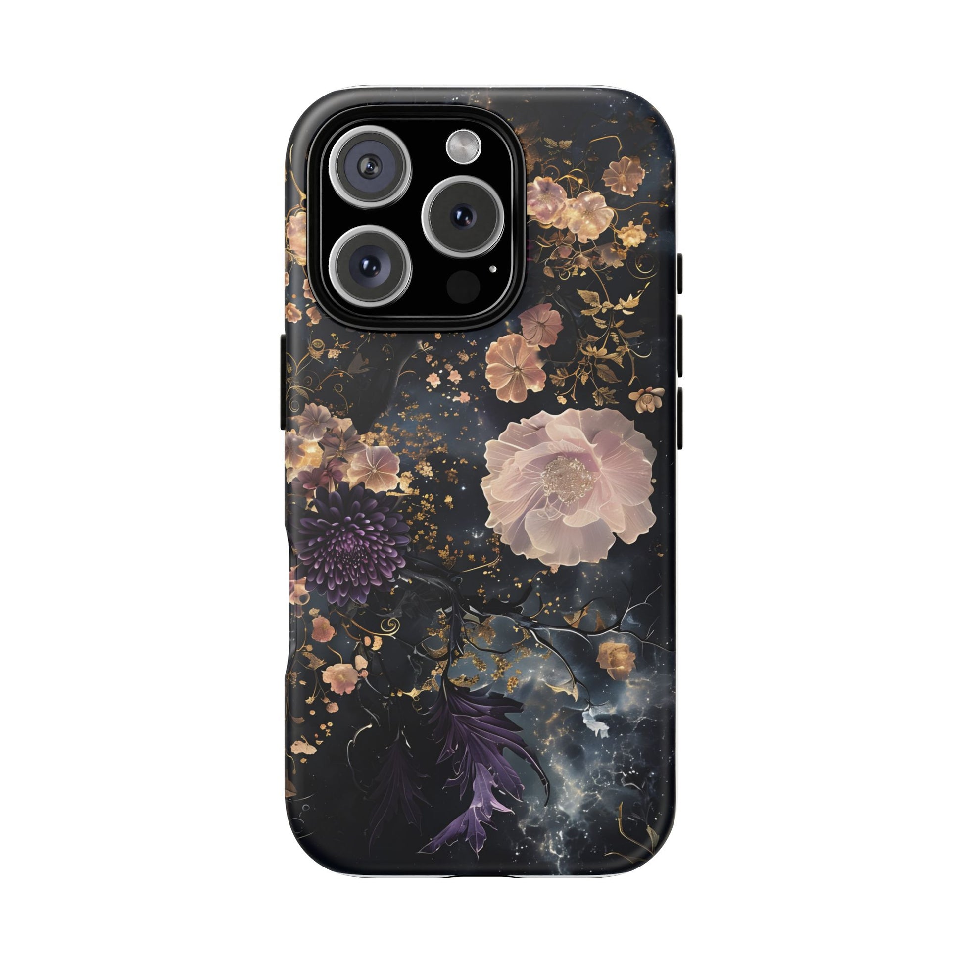 Phone Case, Whimsical Floral Pattern Against Cosmic Nebulous Background. Galaxy, Space, Tough Protective Cover, Unique Gift, Trendy
