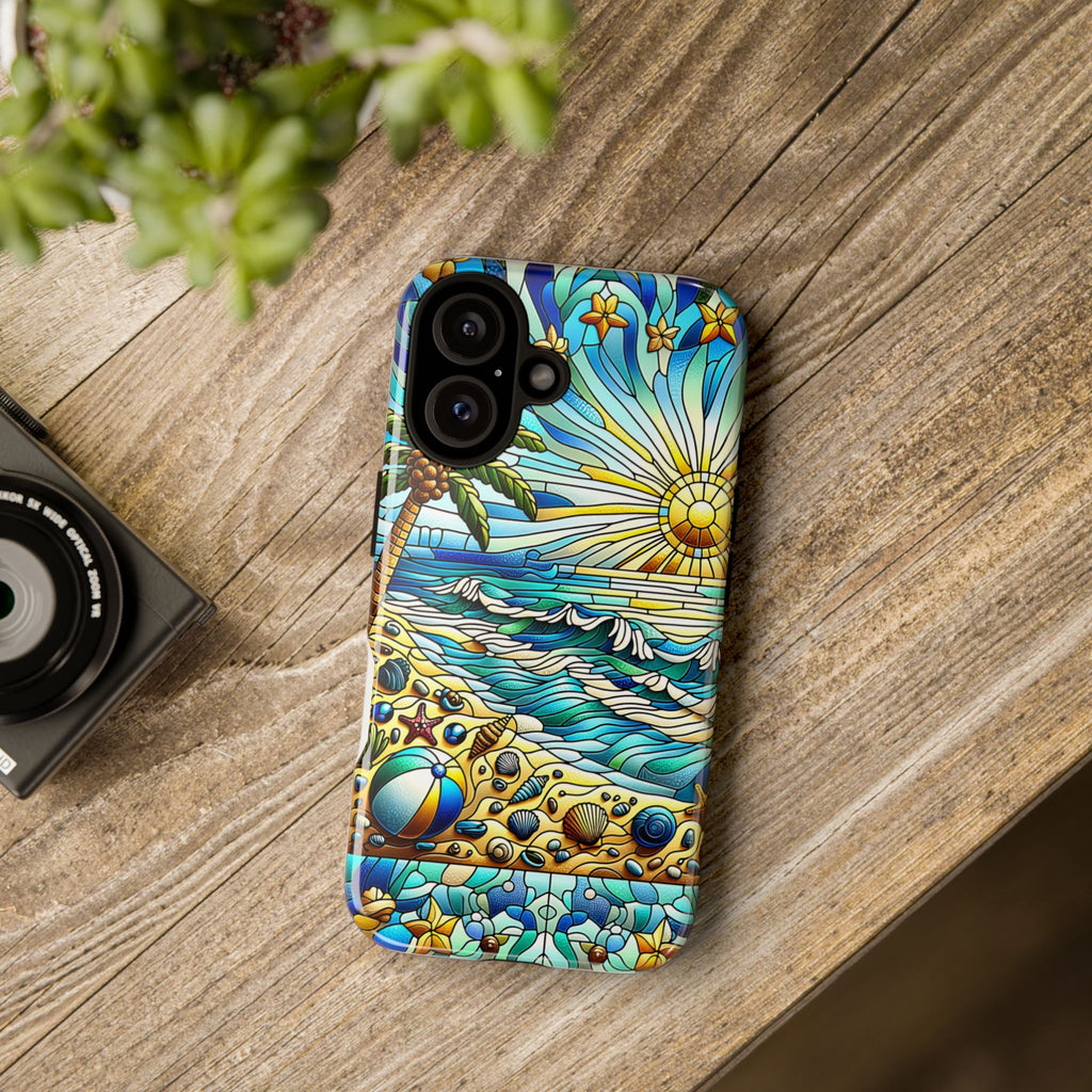 Stained Glass Tough Case, Protective Phone Case, Nature Inspired Smartphone Case, Summer Beach Play Day Phone Cover, Tough Phone Case for