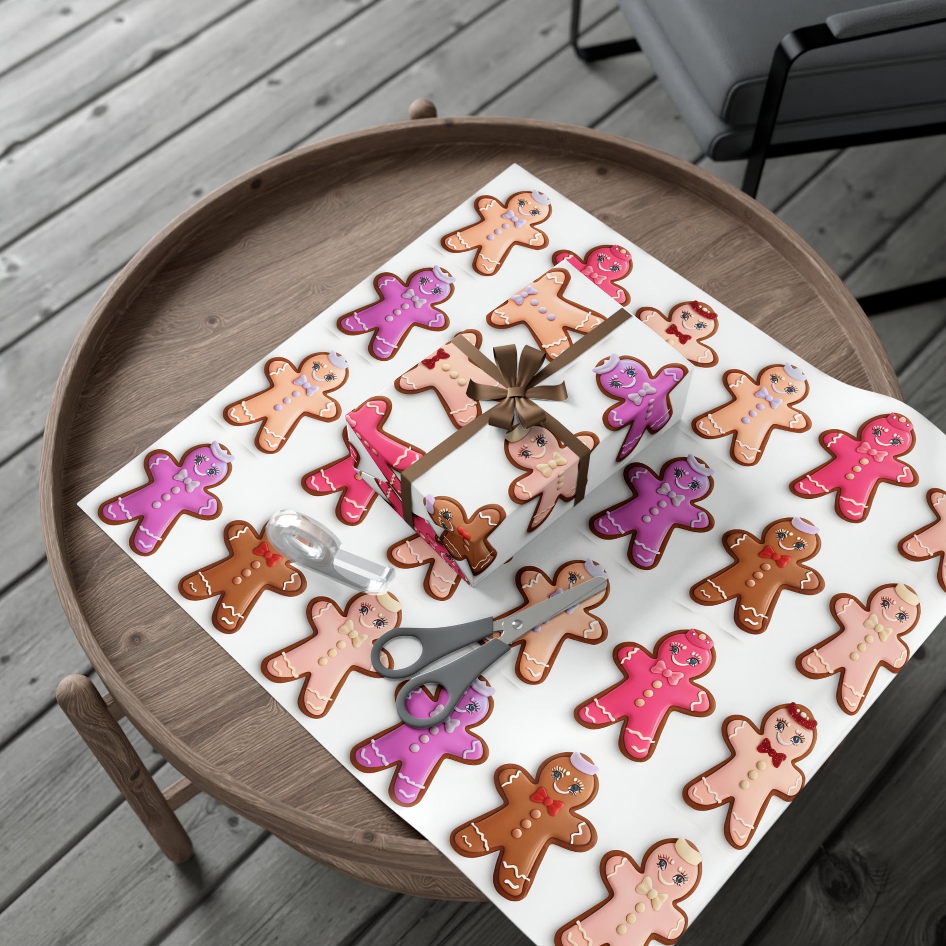 Wrapping Paper, Bougie Gingerbread Women On White Background - Gift Wrap Rolls, Eco-Friendly Gift Wrap, Holiday