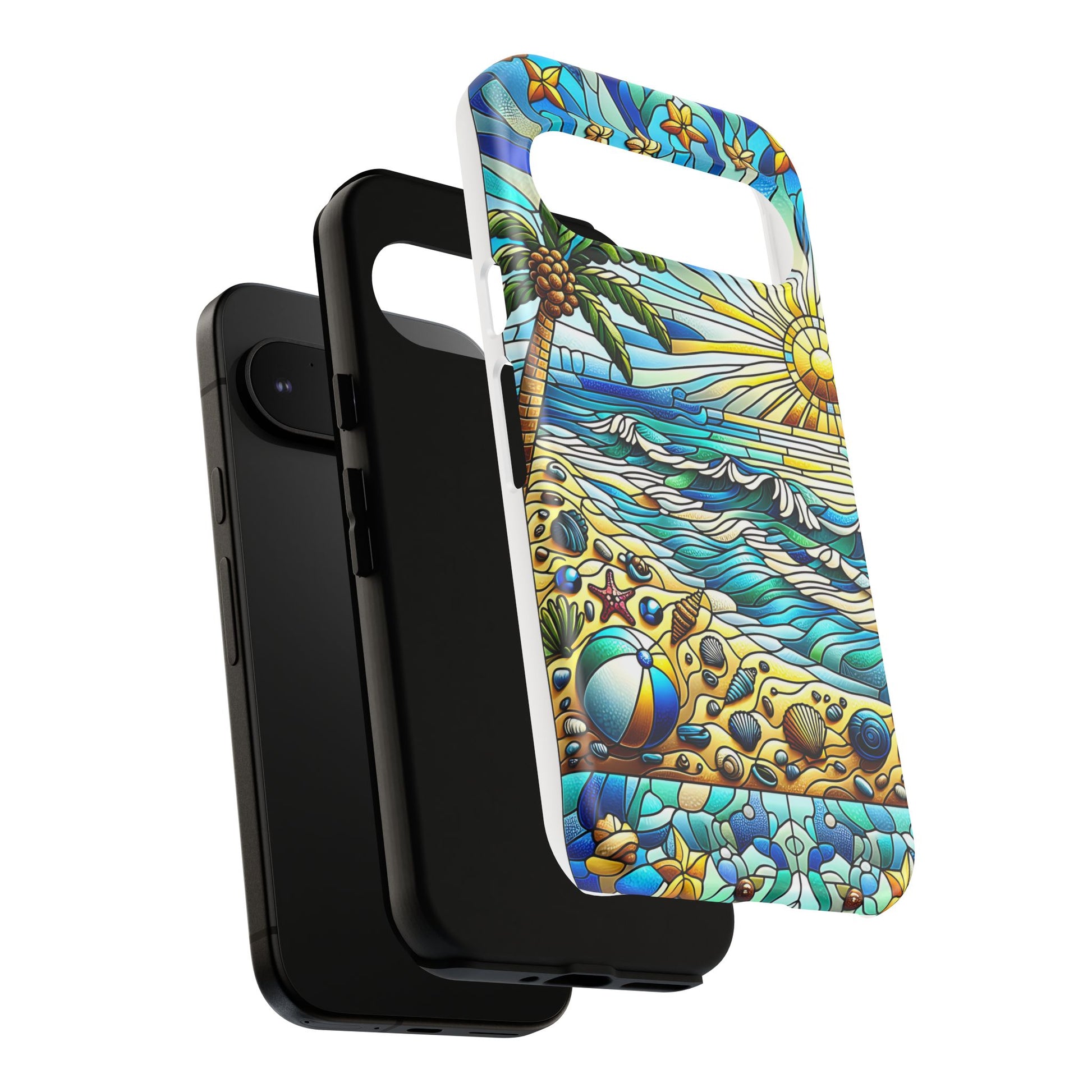 Stained Glass Tough Case, Protective Phone Case, Nature Inspired Smartphone Case, Summer Beach Play Day Phone Cover, Tough Phone Case for