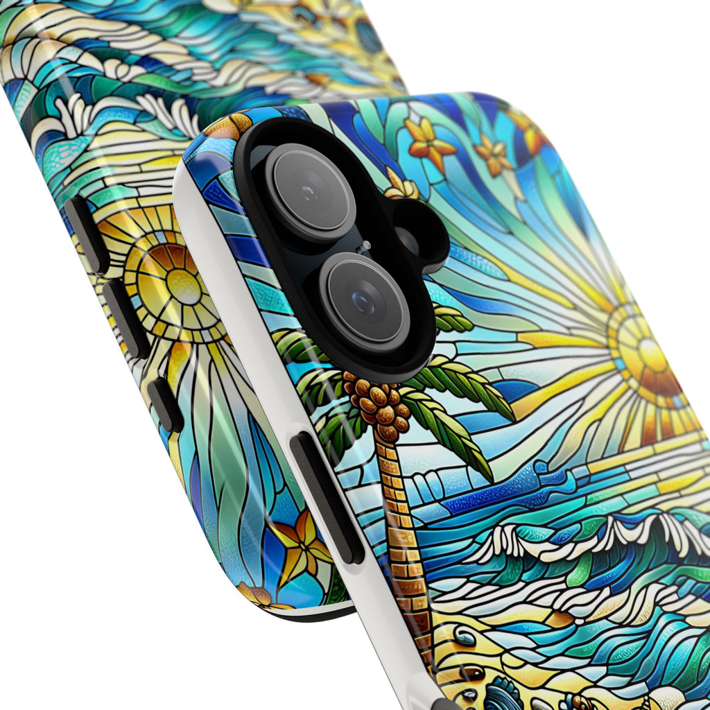 Stained Glass Tough Case, Protective Phone Case, Nature Inspired Smartphone Case, Summer Beach Play Day Phone Cover, Tough Phone Case for