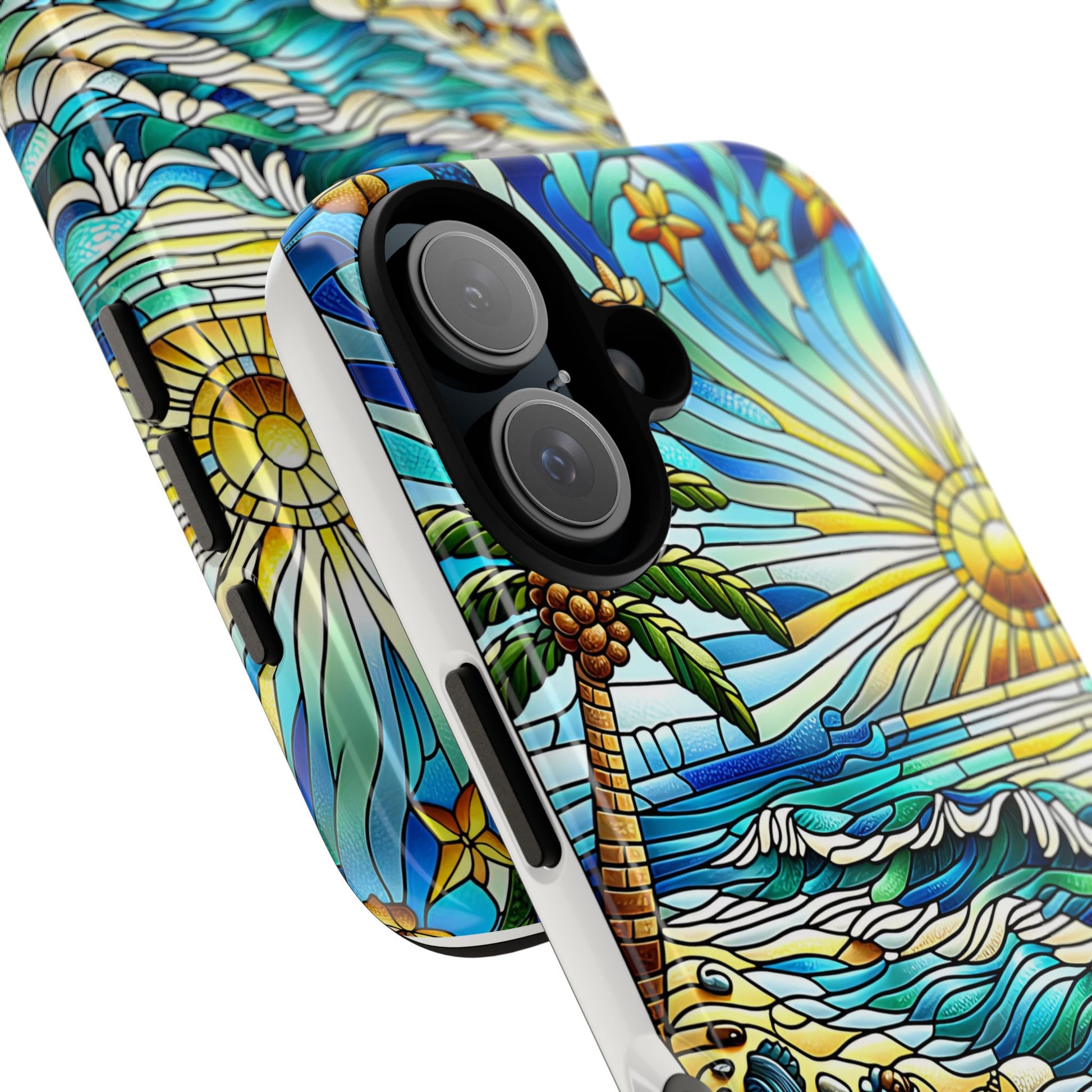 Stained Glass Tough Case, Protective Phone Case, Nature Inspired Smartphone Case, Summer Beach Play Day Phone Cover, Tough Phone Case for