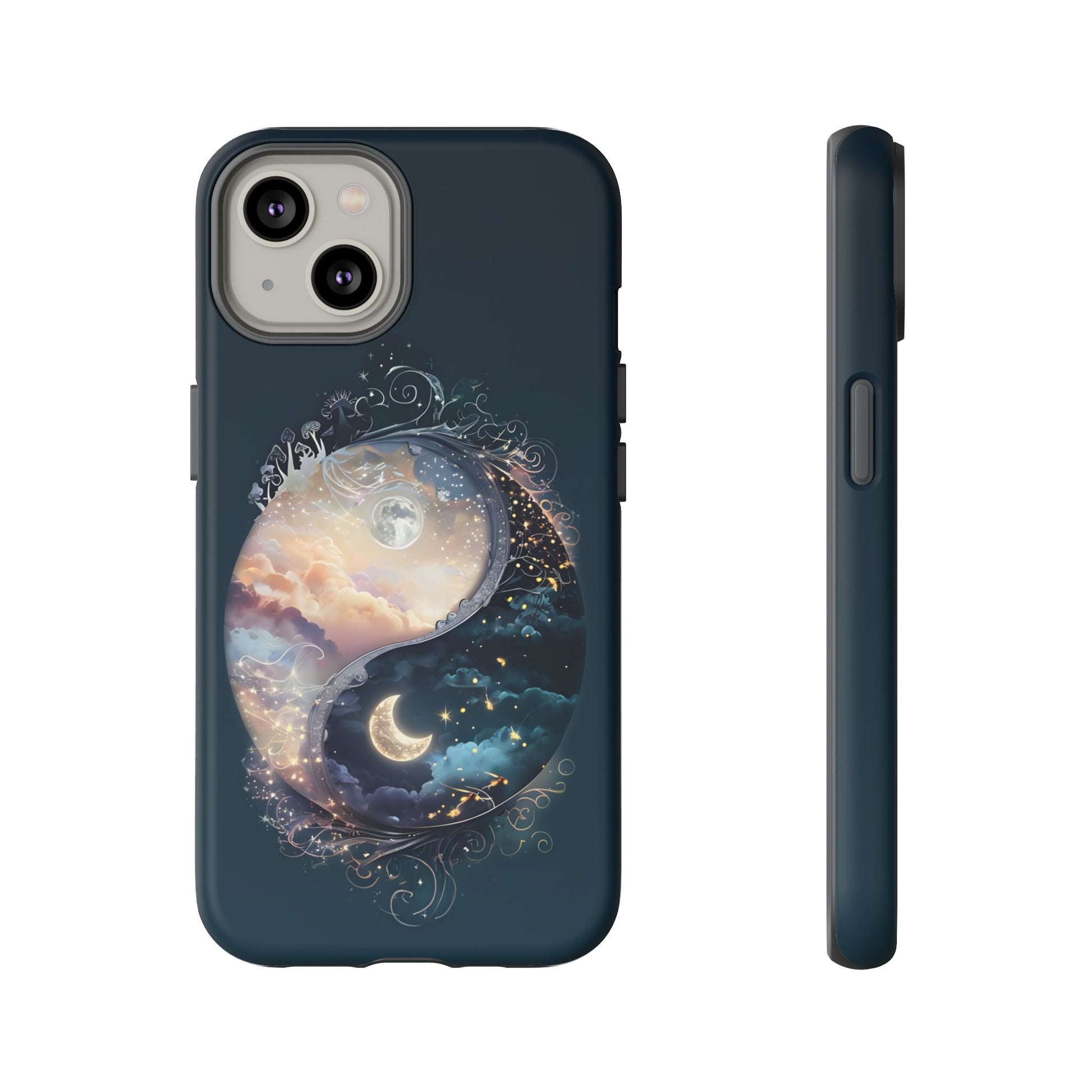 Phone Case, Yin-Yang Symbol Design, Whimsical Day Night Fantasy Print, Protective Cover, Tough Skin, Phone Accessories, Phone Protection