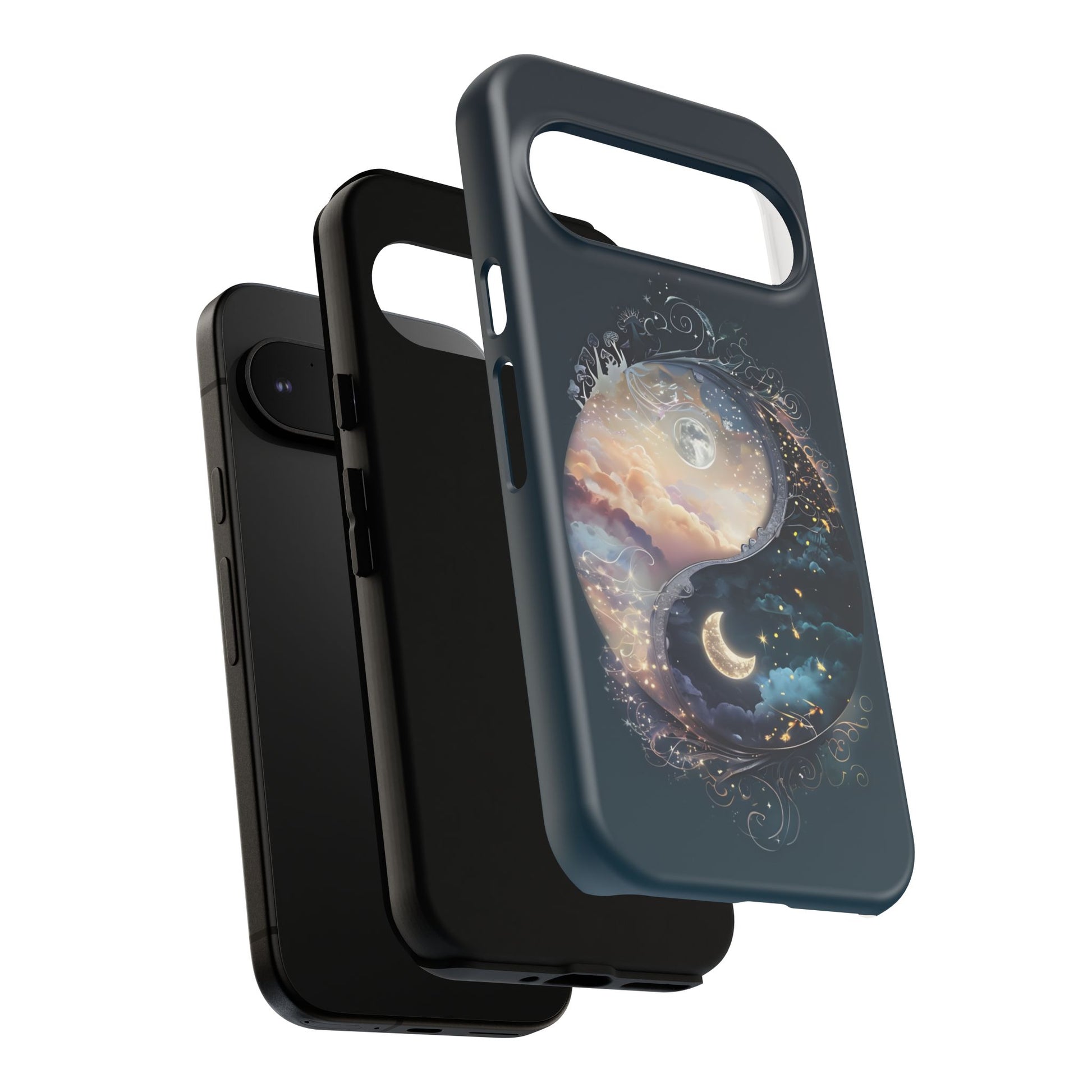 Phone Case, Yin-Yang Symbol Design, Whimsical Day Night Fantasy Print, Protective Cover, Tough Skin, Phone Accessories, Phone Protection