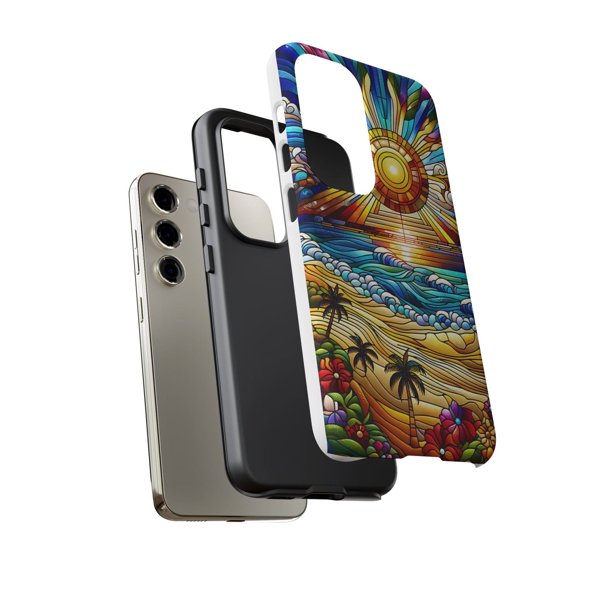 Stained Glass Tough Cases, Protective Phone Case, Nature Inspired Smartphone Cover, Beach Day Summer Accessories, Ocean Lover Gift