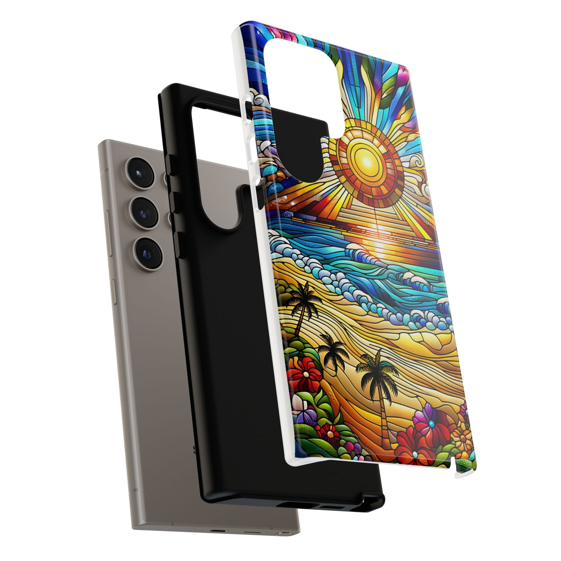 Stained Glass Tough Cases, Protective Phone Case, Nature Inspired Smartphone Cover, Beach Day Summer Accessories, Ocean Lover Gift