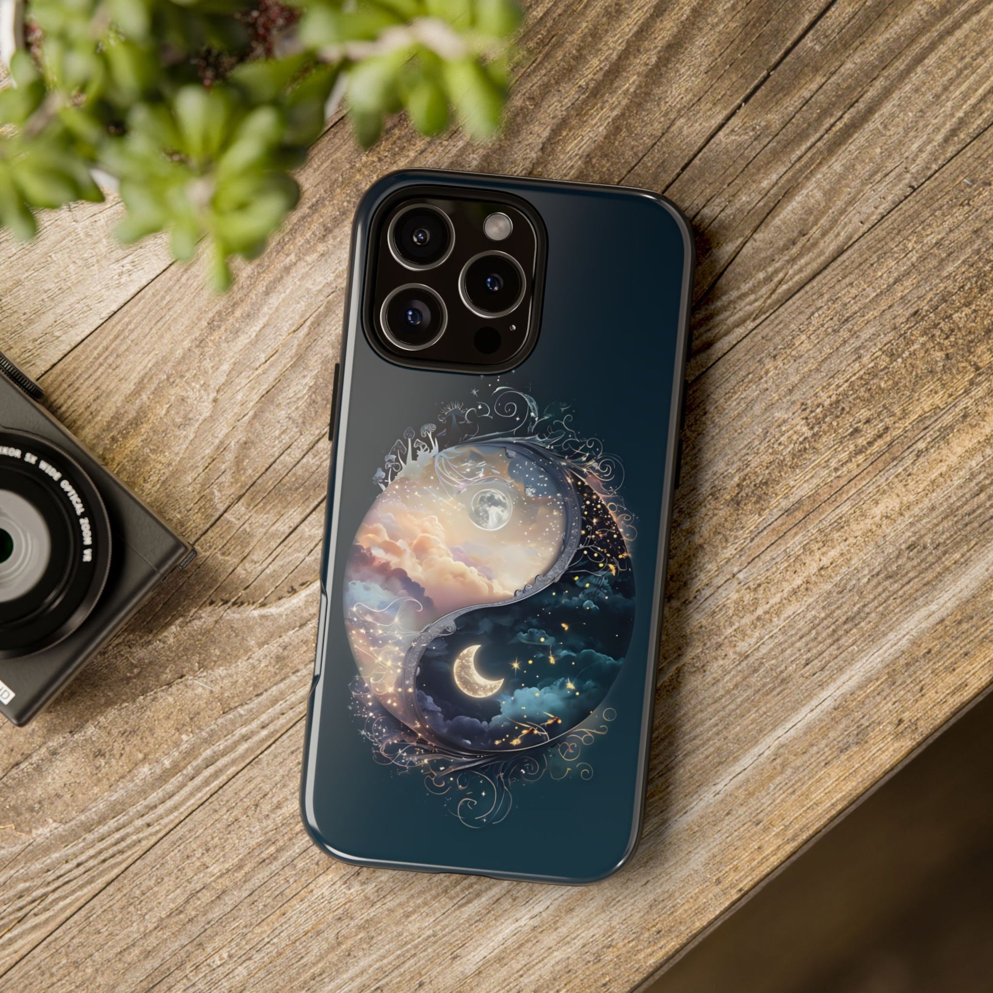 Phone Case, Yin-Yang Symbol Design, Whimsical Day Night Fantasy Print, Protective Cover, Tough Skin, Phone Accessories, Phone Protection