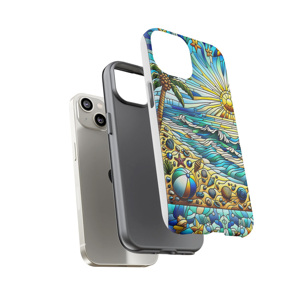 Stained Glass Tough Case, Protective Phone Case, Nature Inspired Smartphone Case, Summer Beach Play Day Phone Cover, Tough Phone Case for