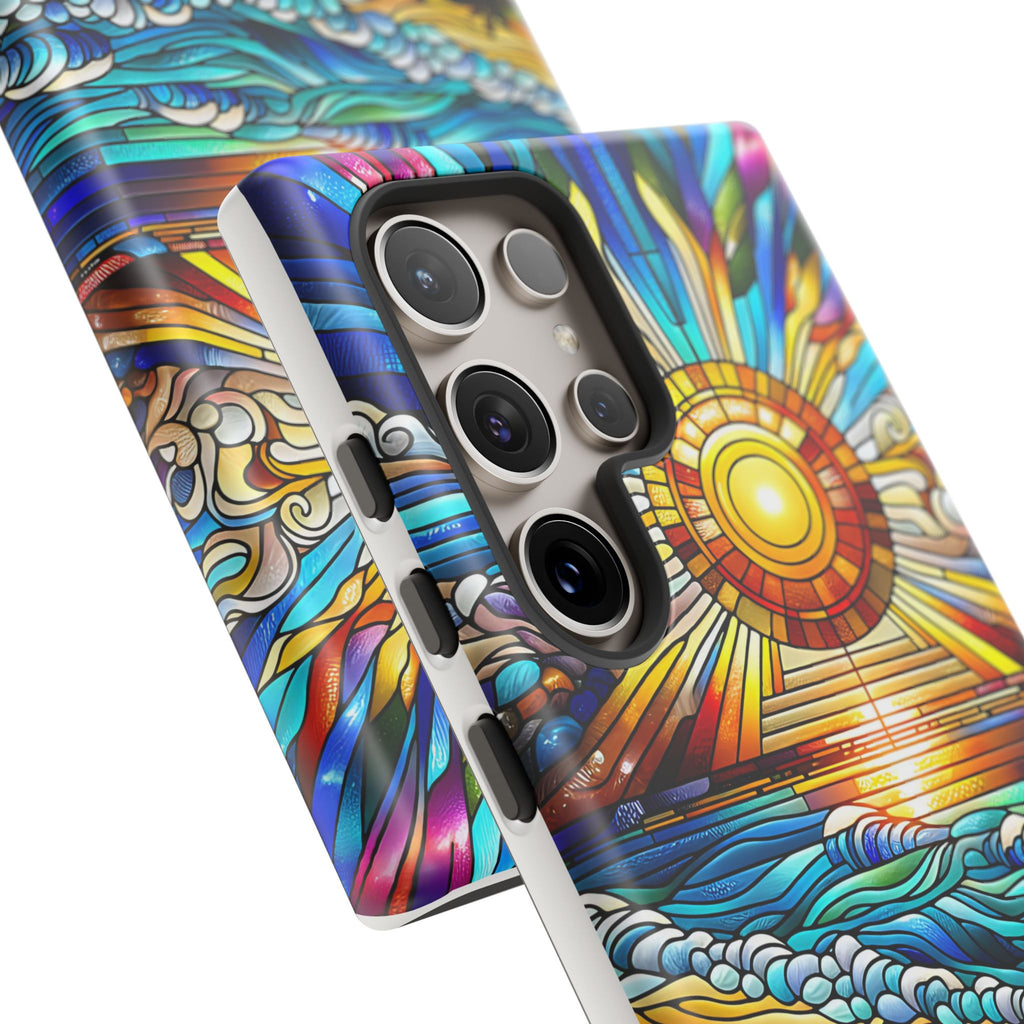 Stained Glass Tough Cases, Protective Phone Case, Nature Inspired Smartphone Cover, Beach Day Summer Accessories, Ocean Lover Gift