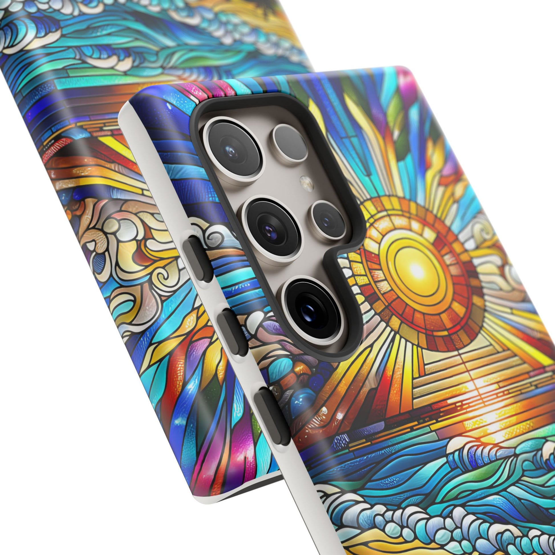 Stained Glass Tough Cases, Protective Phone Case, Nature Inspired Smartphone Cover, Beach Day Summer Accessories, Ocean Lover Gift