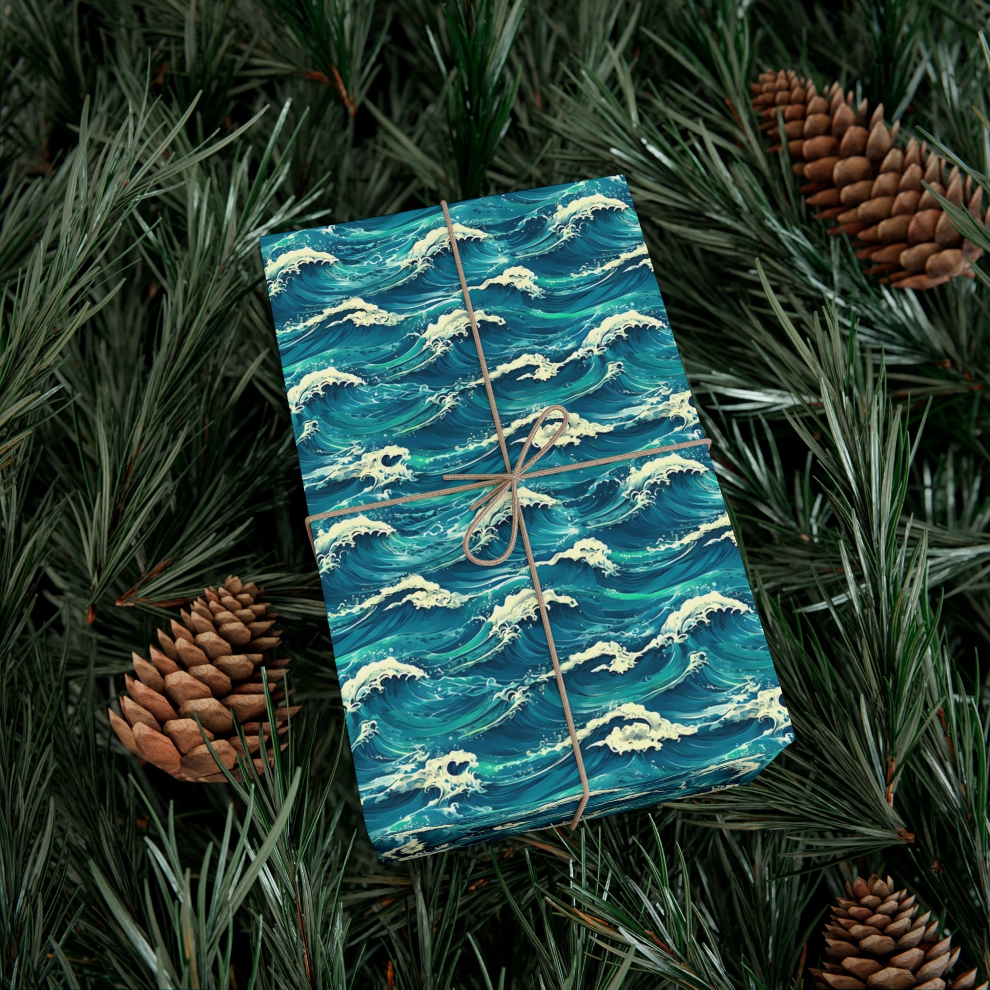 Wrapping Paper Set, Ocean Wave Design, Gift Wrap Roll, Sea Colors, Birthday Gift Packaging, Holiday Wrap, Craft Paper, Party Supplies