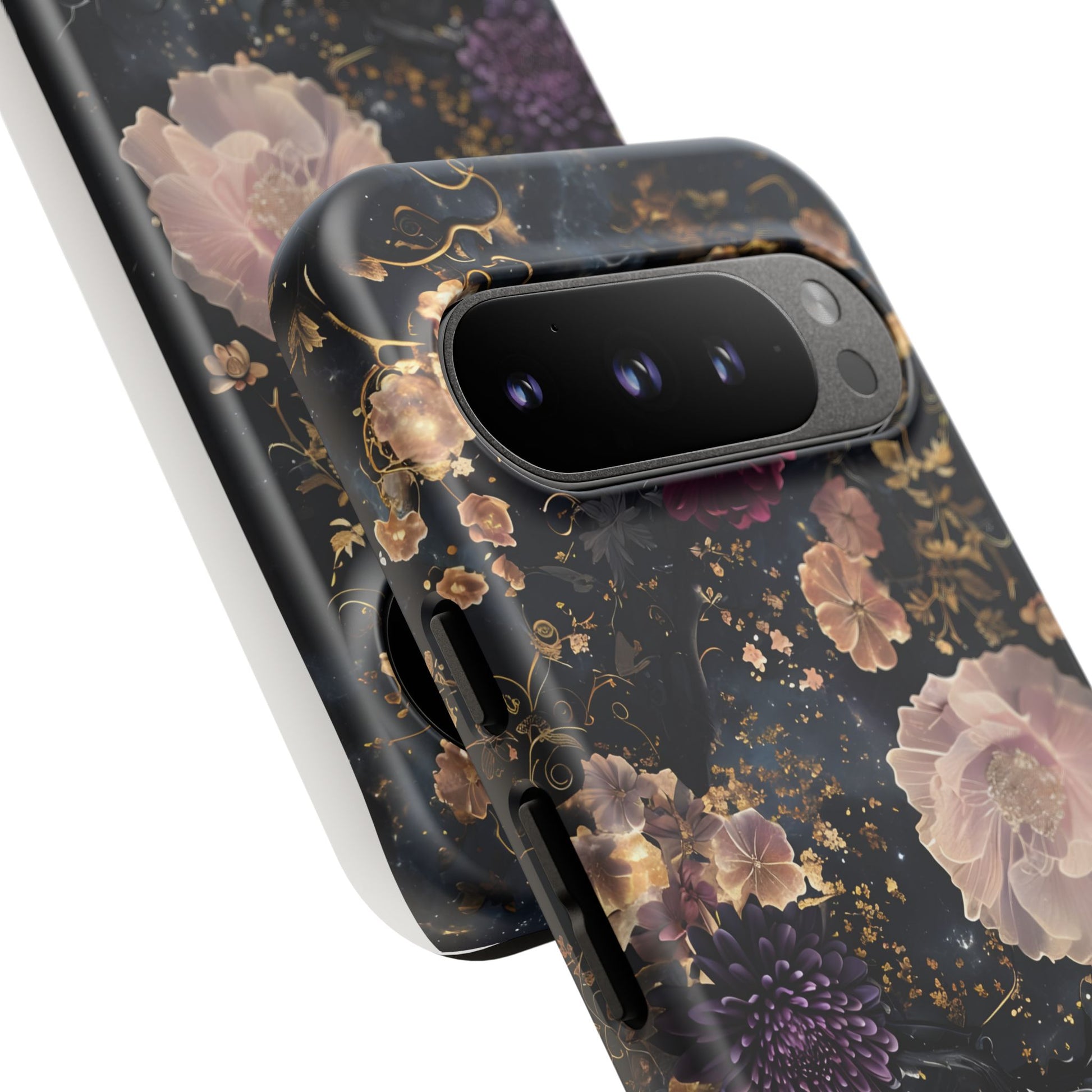 Phone Case, Whimsical Floral Pattern Against Cosmic Nebulous Background. Galaxy, Space, Tough Protective Cover, Unique Gift, Trendy