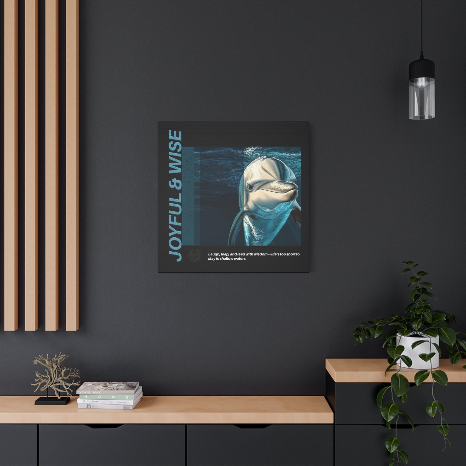 Inspirational Dolphin Canvas Art, Joyful & Wise Wall Decor, Motivational Home Decor, Ocean-Themed Gift, Abstract Animal Artwork, Nautical