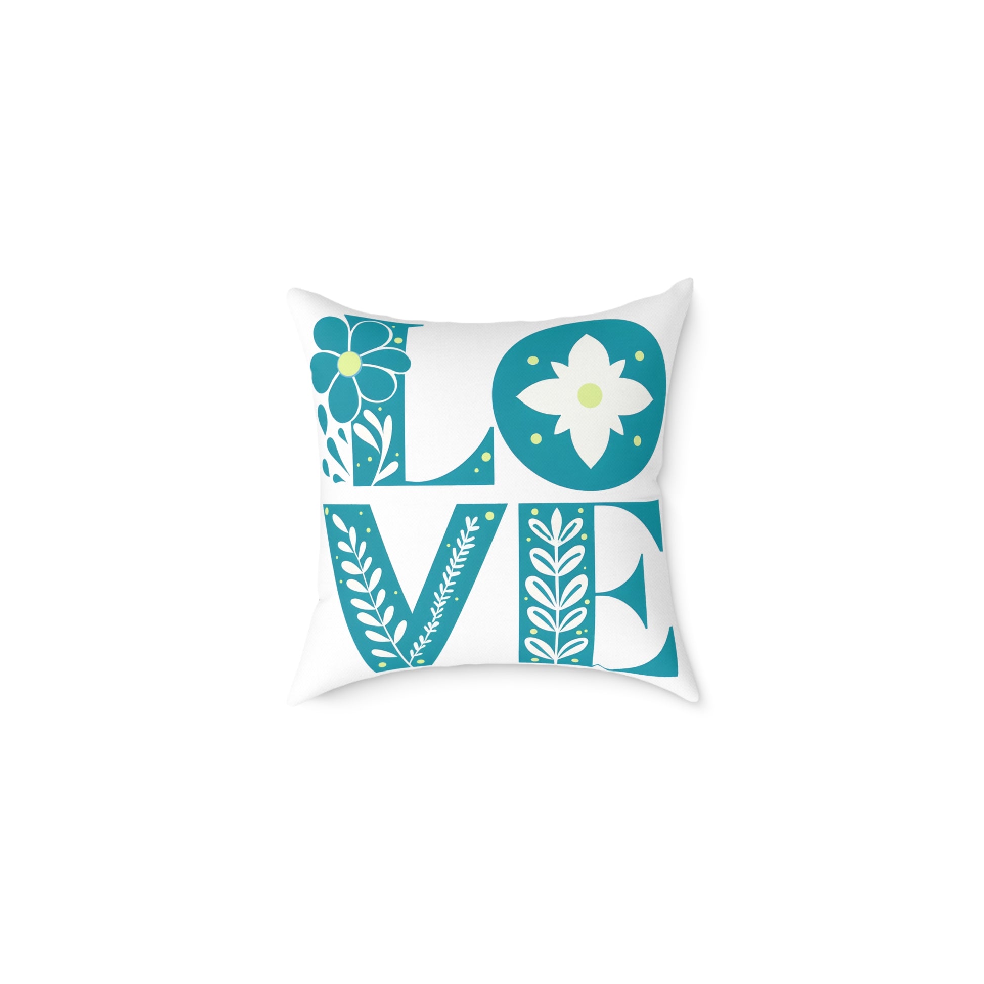 Pillow, Bold 3D Love Typography Surrounded By Nature, Square Poly Canvas Pillow, Home Decor, Gift for Her, Modern Cushion Cover, Love Quote