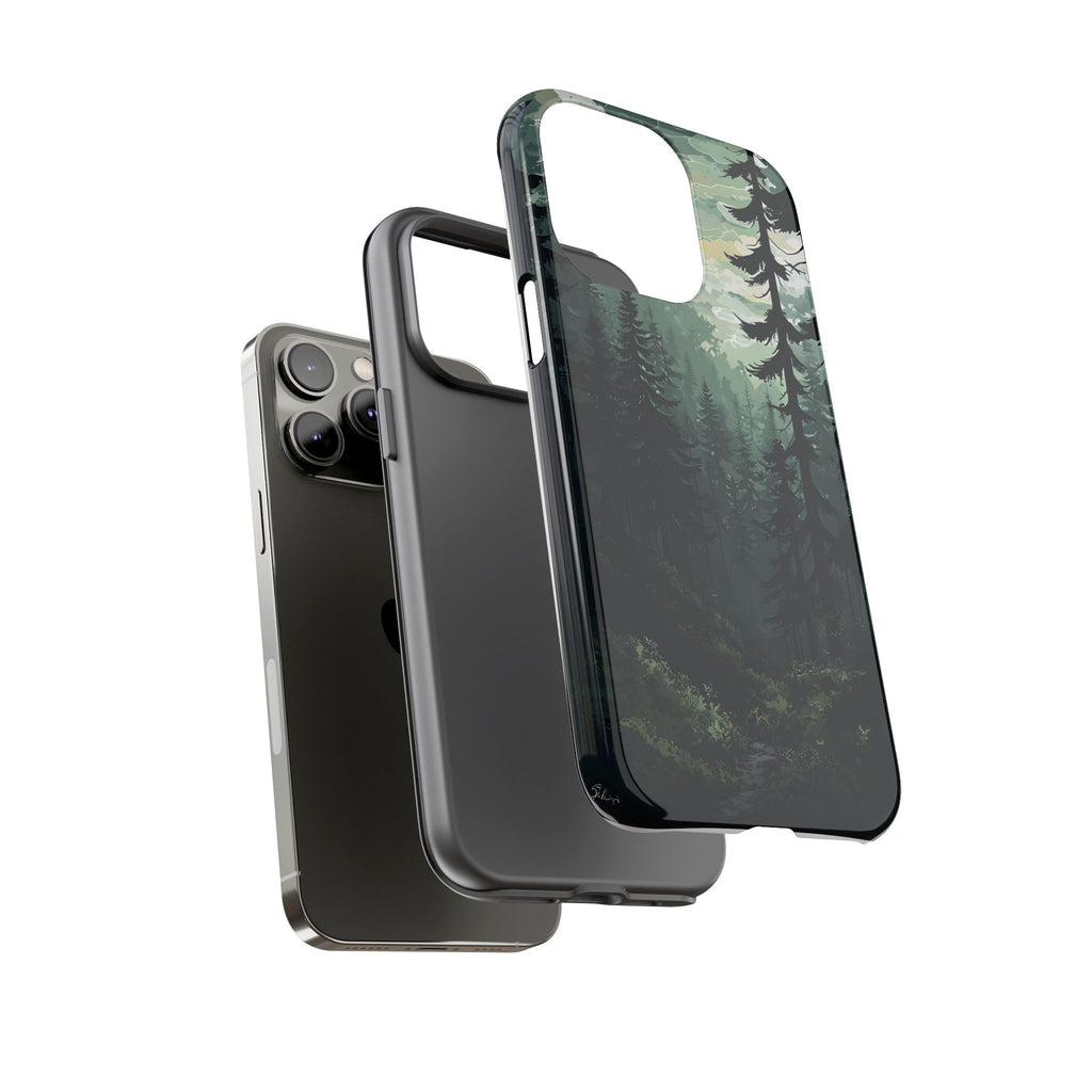 Phone Case, Serene Forest Landscape Digital Illustration Phone Case Cover, Tough Protective Cover, Unique Gift, Trendy