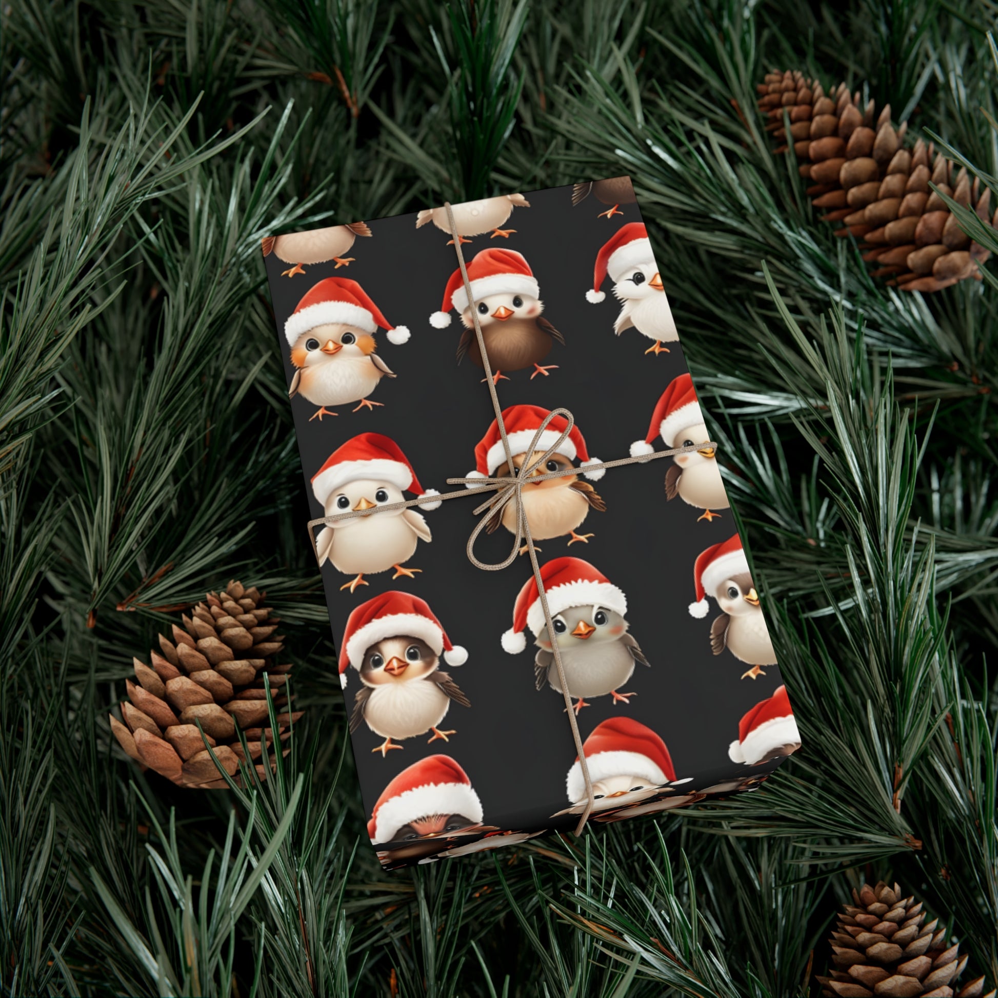 Gift Wrap Papers, Christmas Bird Gift Wrap, Holiday Wrapping Paper, Cute Santa Hat Birds, Festive Gift Wrap, Wrapping Sheets