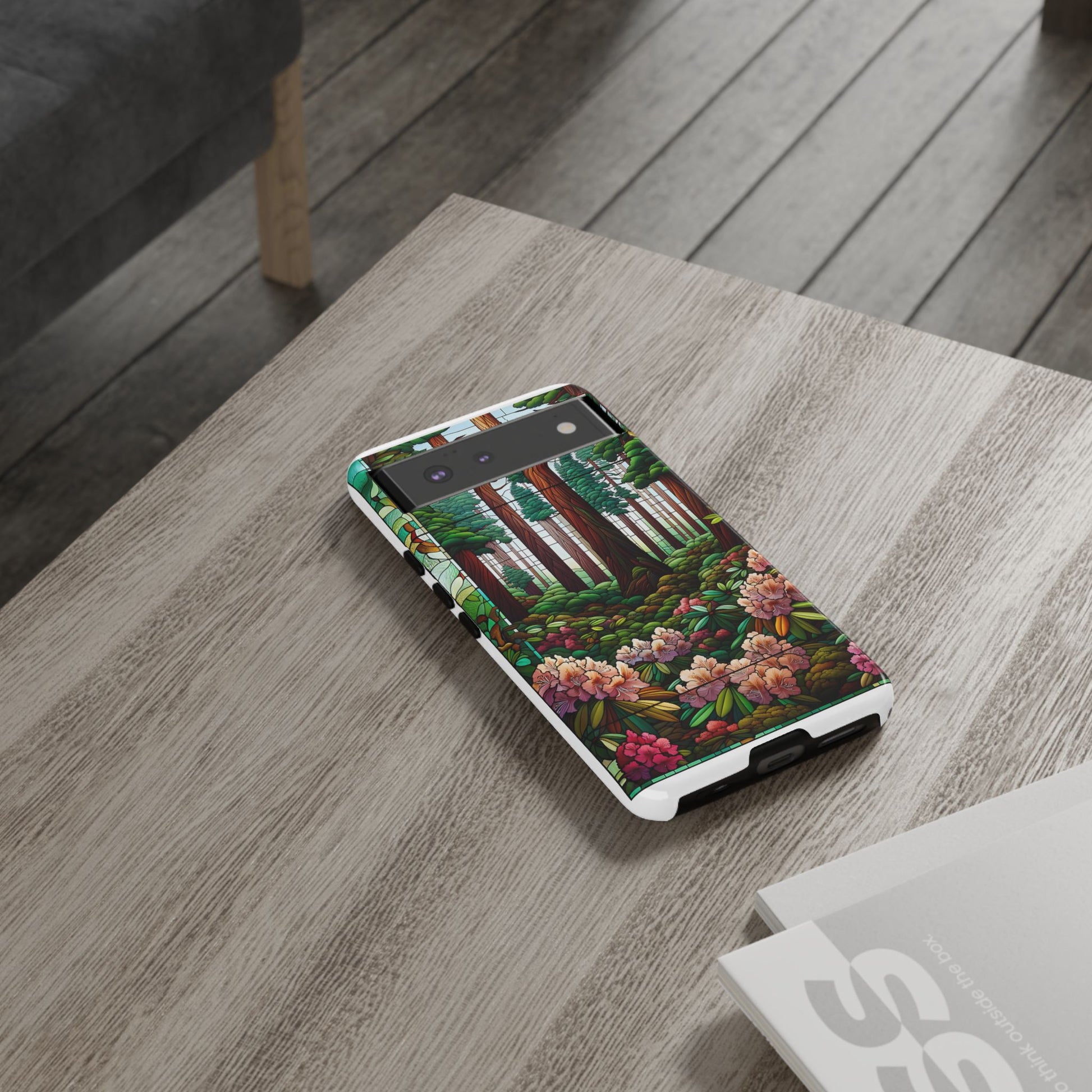 Nature Inspired Tough Cases - Redwood Trees & Rhododendrons Stained Glass iPhone Cover, Protective Phone Shell, Unique Samsung Galaxy Case,