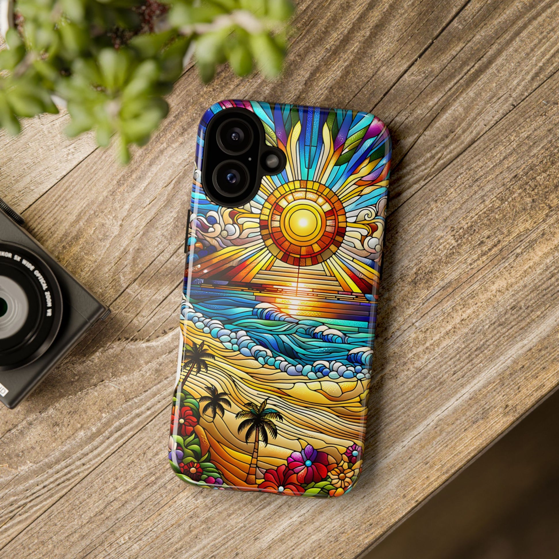 Stained Glass Tough Cases, Protective Phone Case, Nature Inspired Smartphone Cover, Beach Day Summer Accessories, Ocean Lover Gift