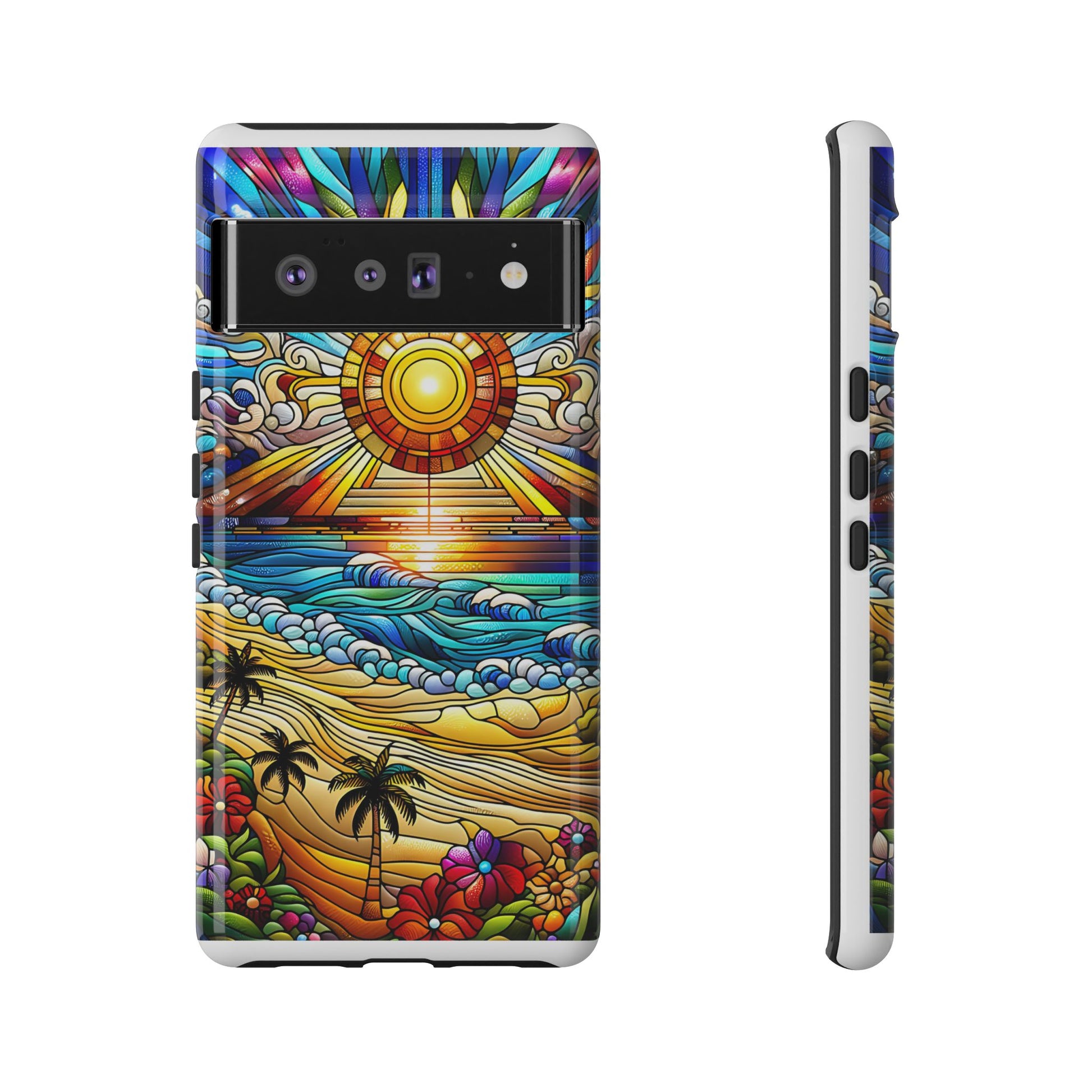 Stained Glass Tough Cases, Protective Phone Case, Nature Inspired Smartphone Cover, Beach Day Summer Accessories, Ocean Lover Gift