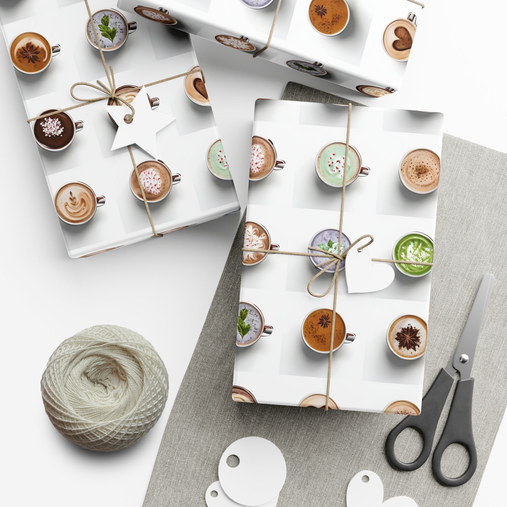 Wrapping Paper, Colorful Lattes On White Background - Gift Wrap Rolls, Eco-Friendly Gift Wrap, Holiday