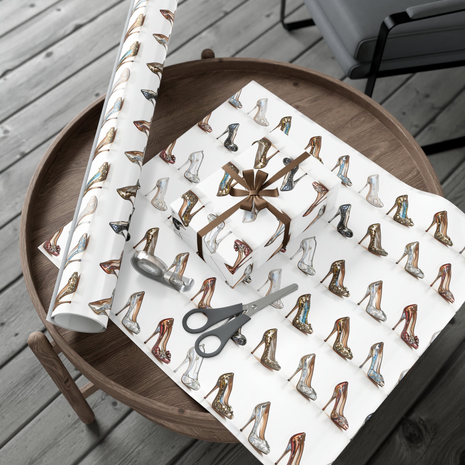 Wrapping Paper, Glittering Glass High Heels On White Background - Gift Wrap Rolls, Eco-Friendly Gift Wrap, Holiday