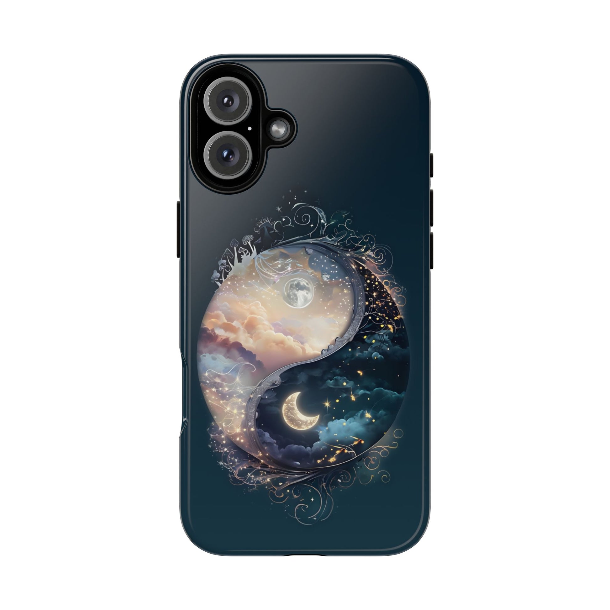 Phone Case, Yin-Yang Symbol Design, Whimsical Day Night Fantasy Print, Protective Cover, Tough Skin, Phone Accessories, Phone Protection