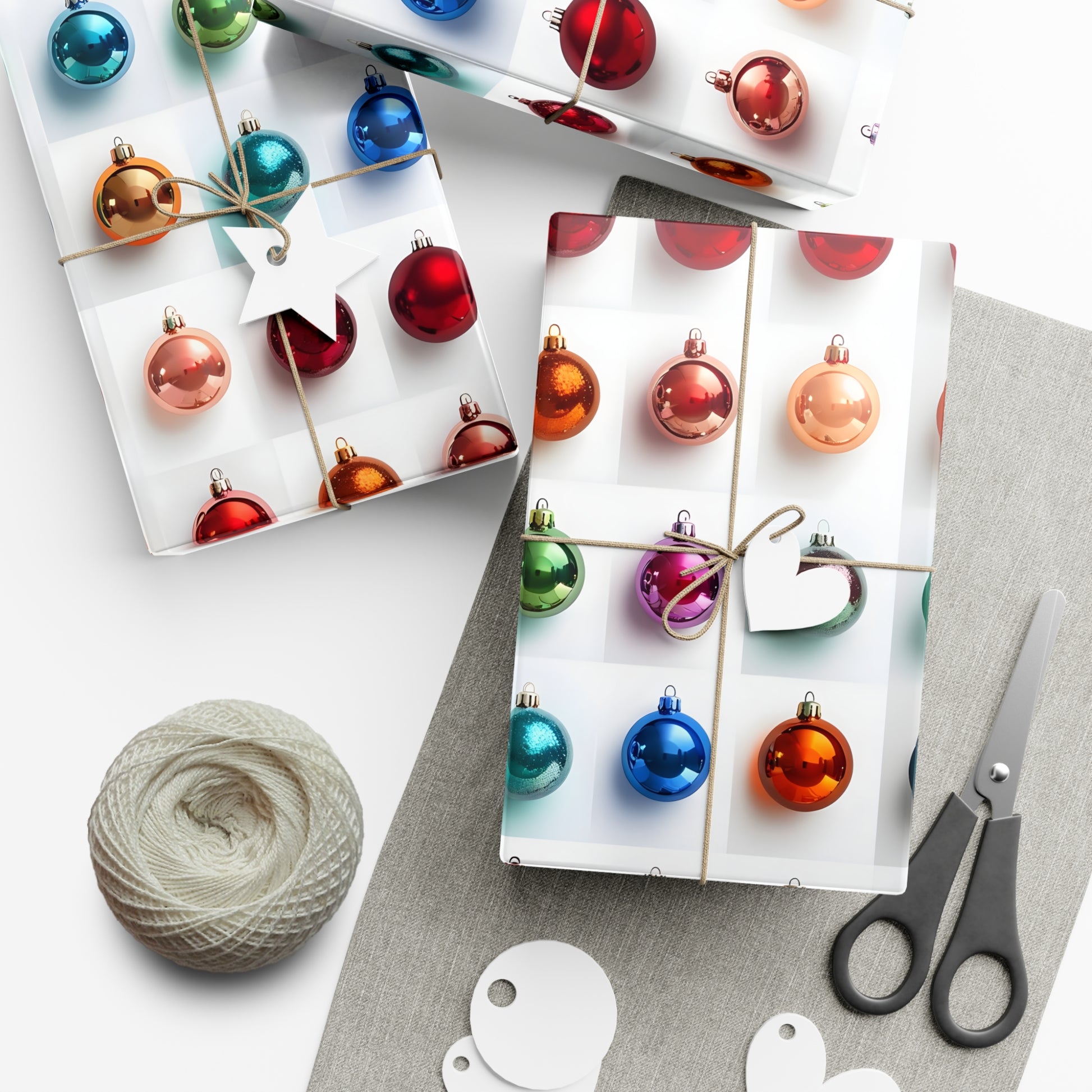 Wrapping Paper, Vibrant Christmas Ornaments On White Background - Gift Wrap Rolls, Eco-Friendly Gift Wrap, Holiday