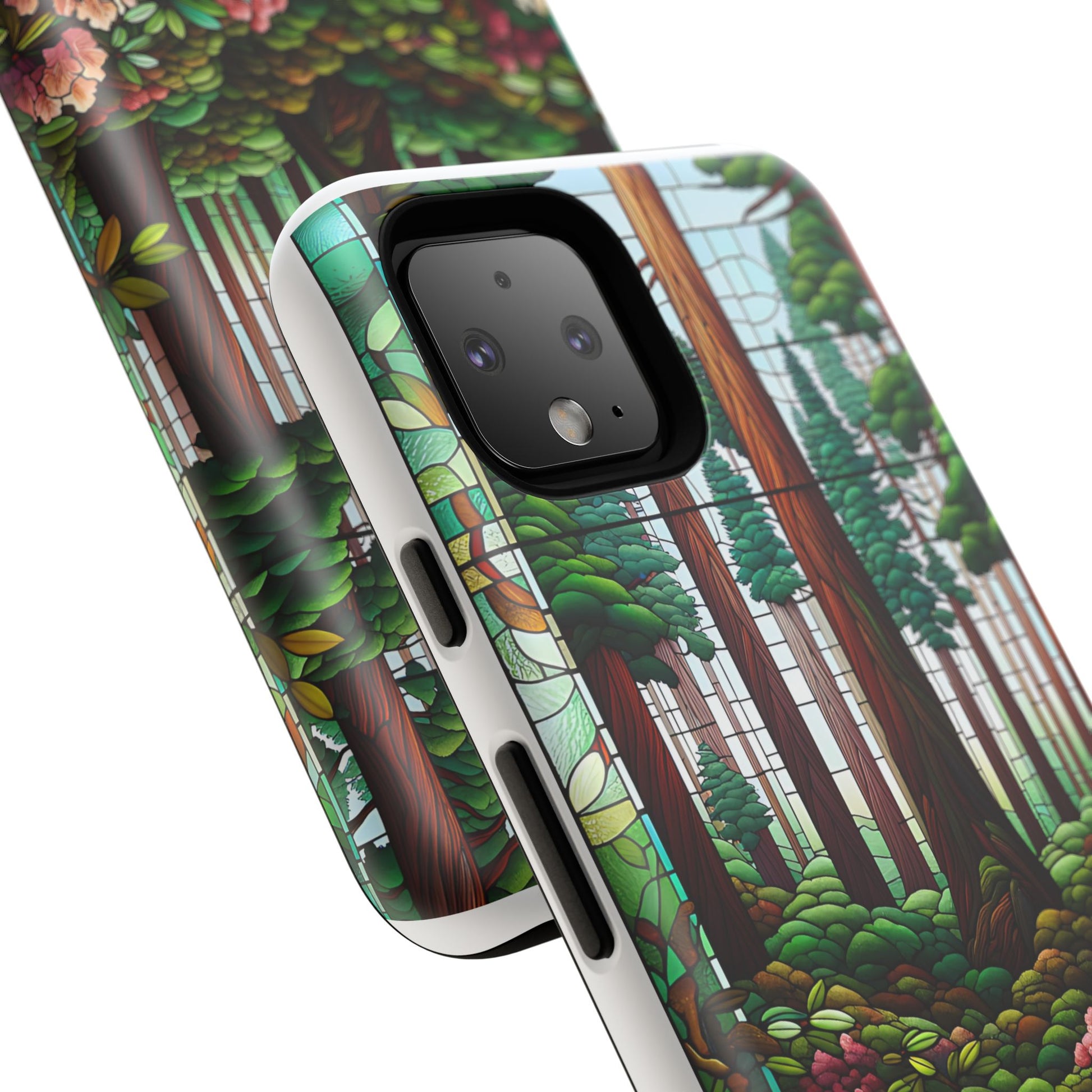 Nature Inspired Tough Cases - Redwood Trees & Rhododendrons Stained Glass iPhone Cover, Protective Phone Shell, Unique Samsung Galaxy Case,