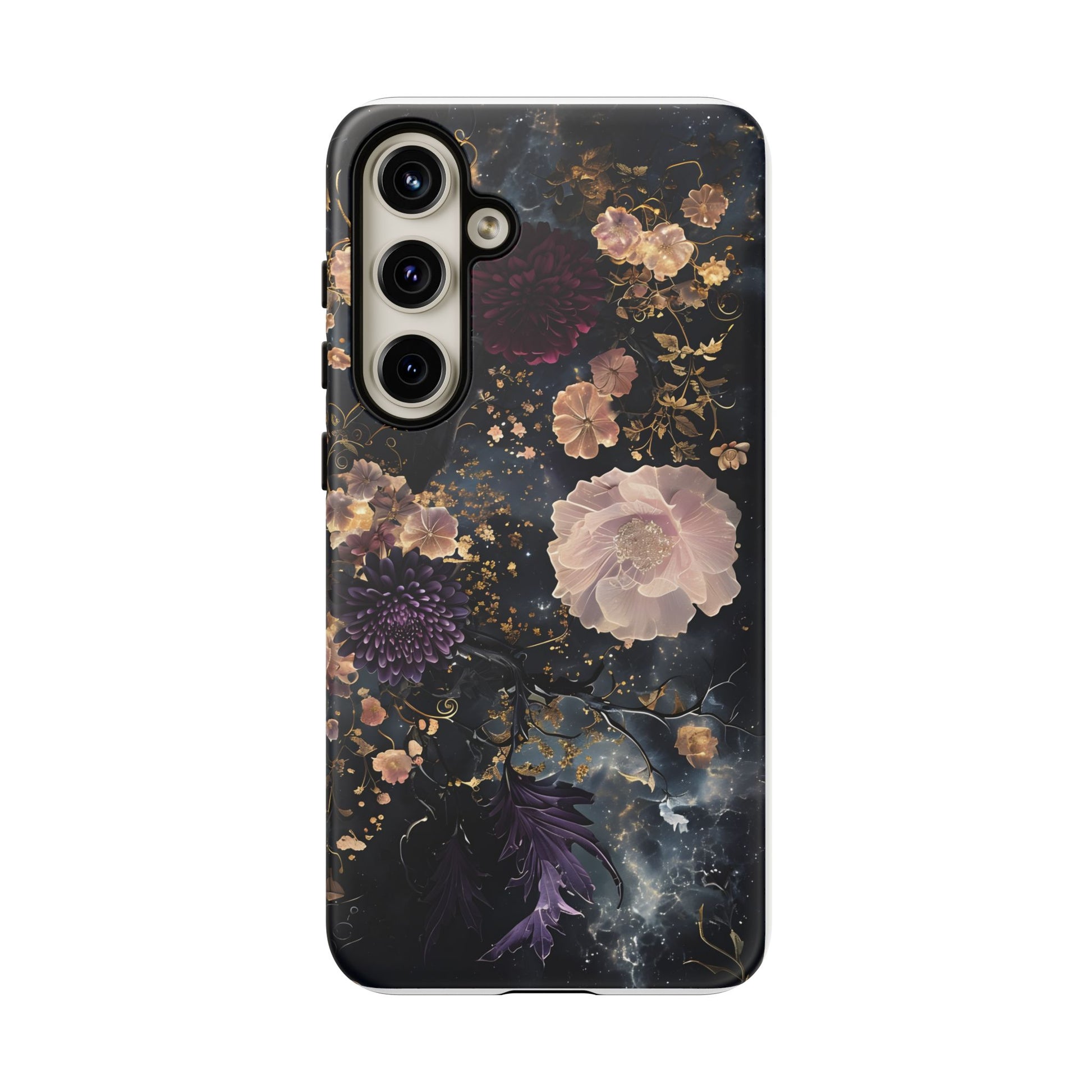 Phone Case, Whimsical Floral Pattern Against Cosmic Nebulous Background. Galaxy, Space, Tough Protective Cover, Unique Gift, Trendy