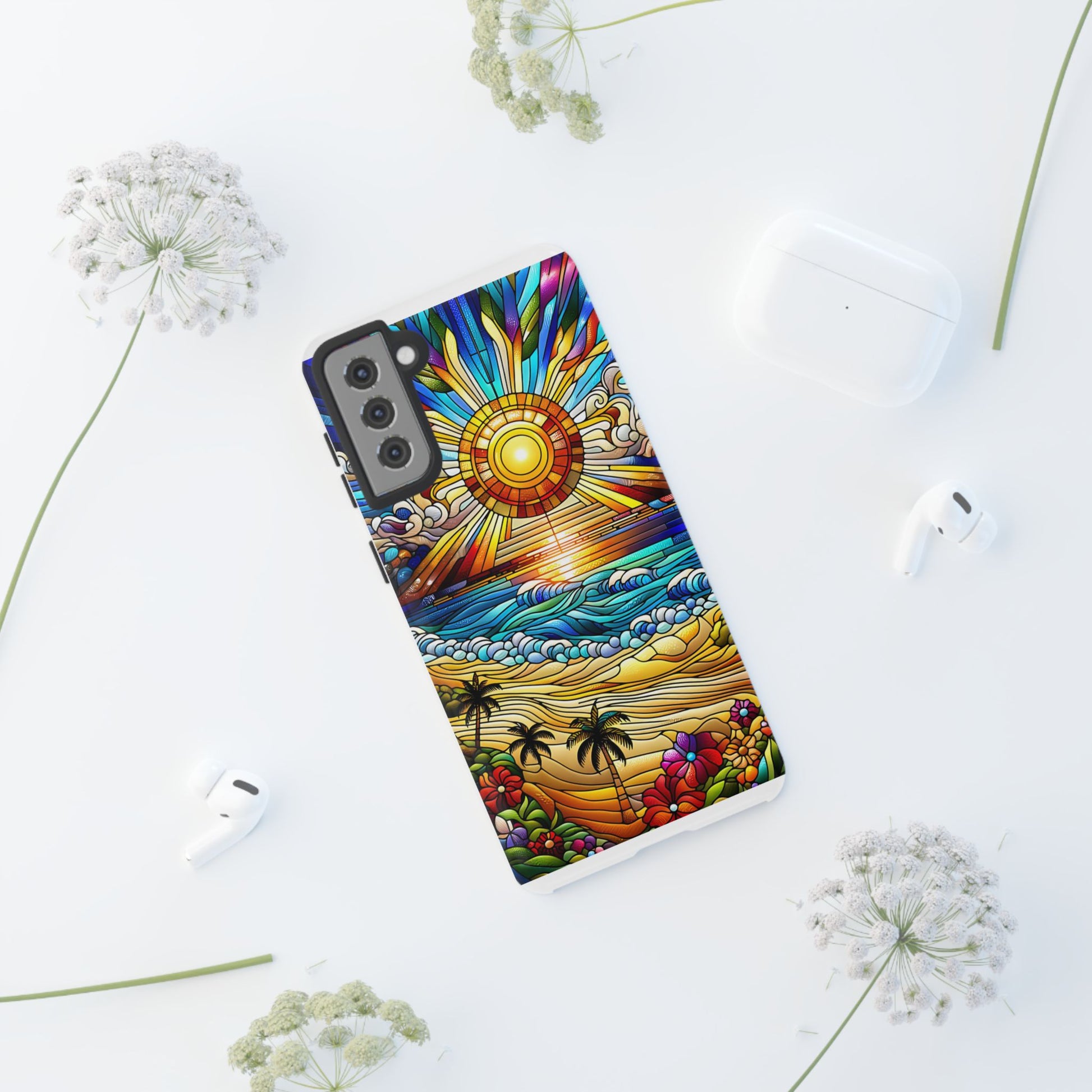 Stained Glass Tough Cases, Protective Phone Case, Nature Inspired Smartphone Cover, Beach Day Summer Accessories, Ocean Lover Gift