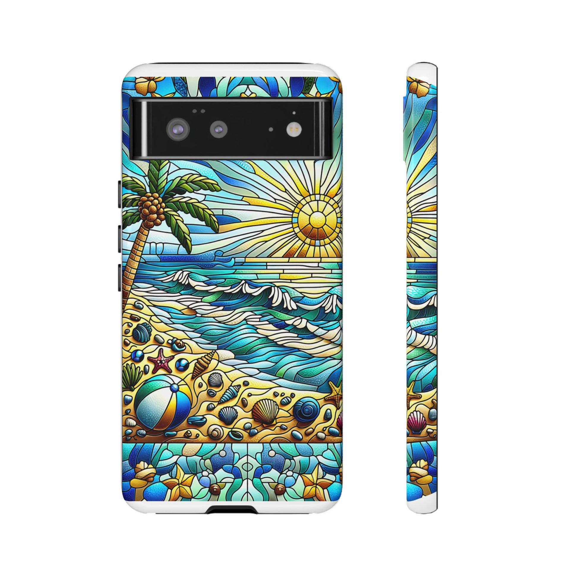 Stained Glass Tough Case, Protective Phone Case, Nature Inspired Smartphone Case, Summer Beach Play Day Phone Cover, Tough Phone Case for