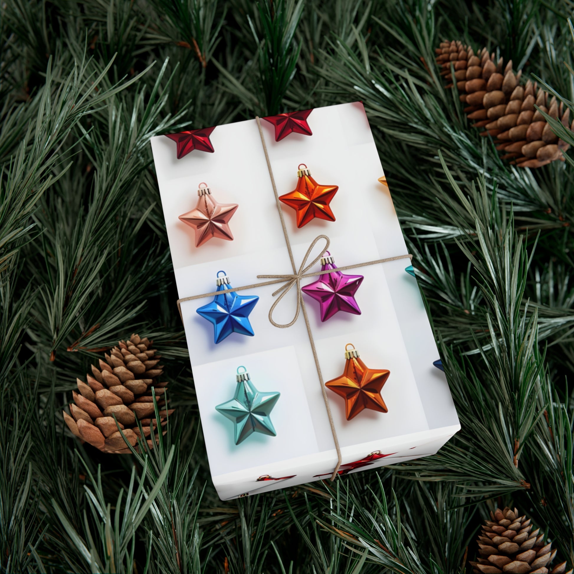 Wrapping Paper, Vibrant Star Christmas Ornaments On White Background - Gift Wrap Rolls, Eco-Friendly Gift Wrap, Holiday