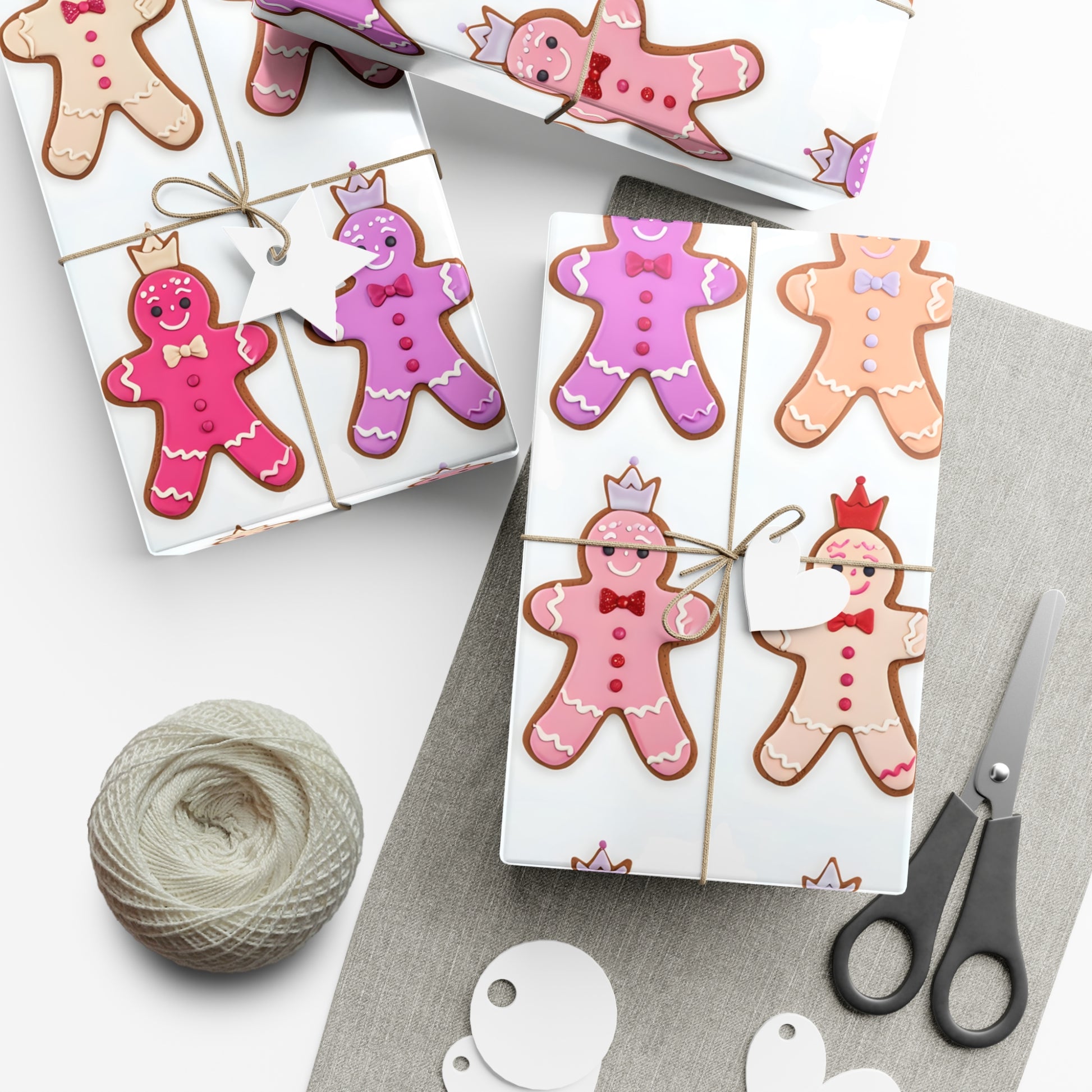 Wrapping Paper, Gingerbread Women On White Background - Gift Wrap Rolls, Eco-Friendly Gift Wrap, Holiday