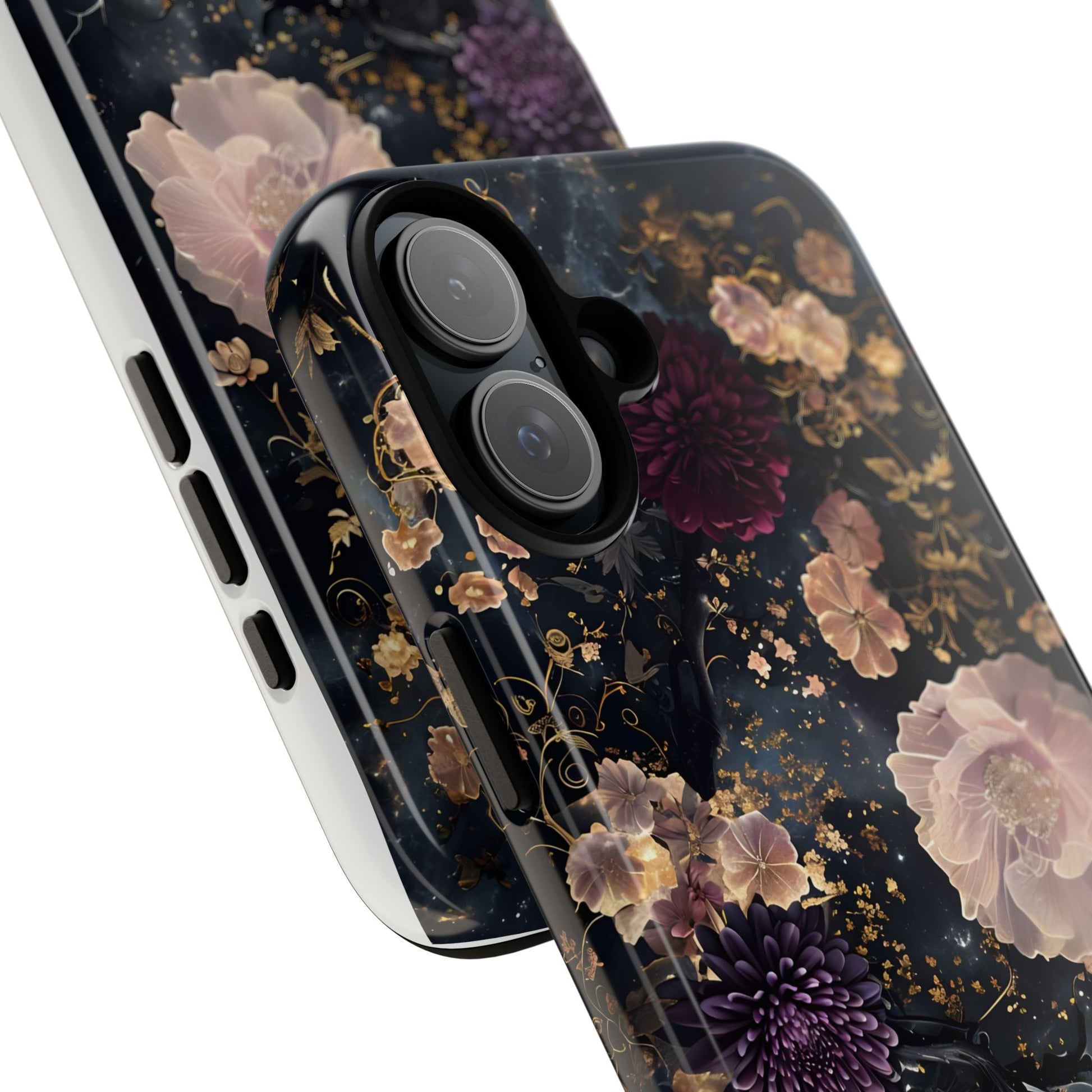 Phone Case, Whimsical Floral Pattern Against Cosmic Nebulous Background. Galaxy, Space, Tough Protective Cover, Unique Gift, Trendy