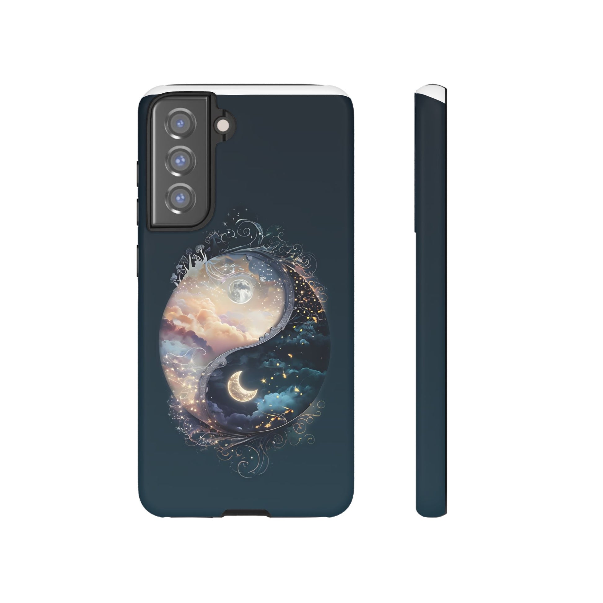Phone Case, Yin-Yang Symbol Design, Whimsical Day Night Fantasy Print, Protective Cover, Tough Skin, Phone Accessories, Phone Protection