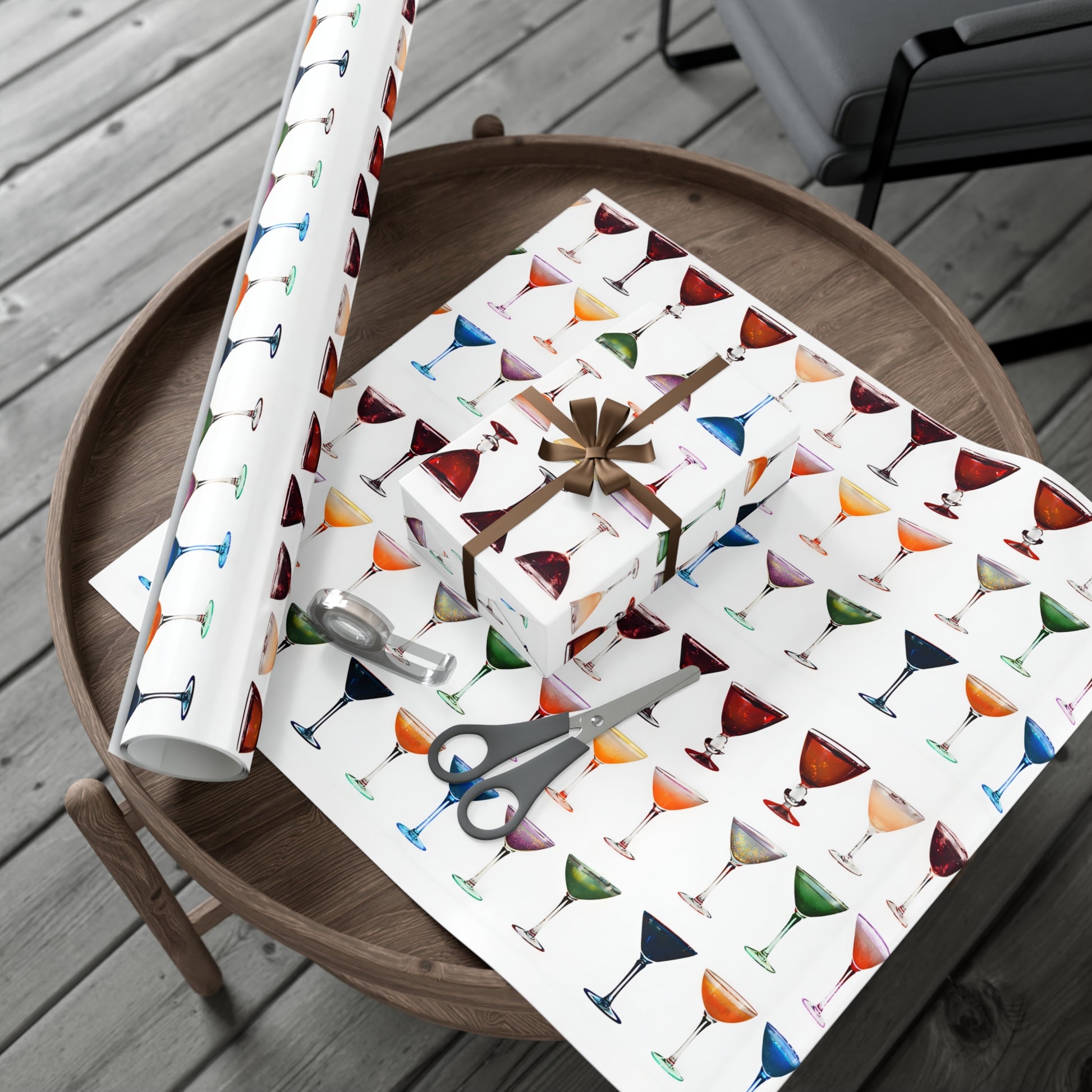 Wrapping Paper, Colorful Cocktails On White Background - Gift Wrap Rolls, Eco-Friendly Gift Wrap, Holiday