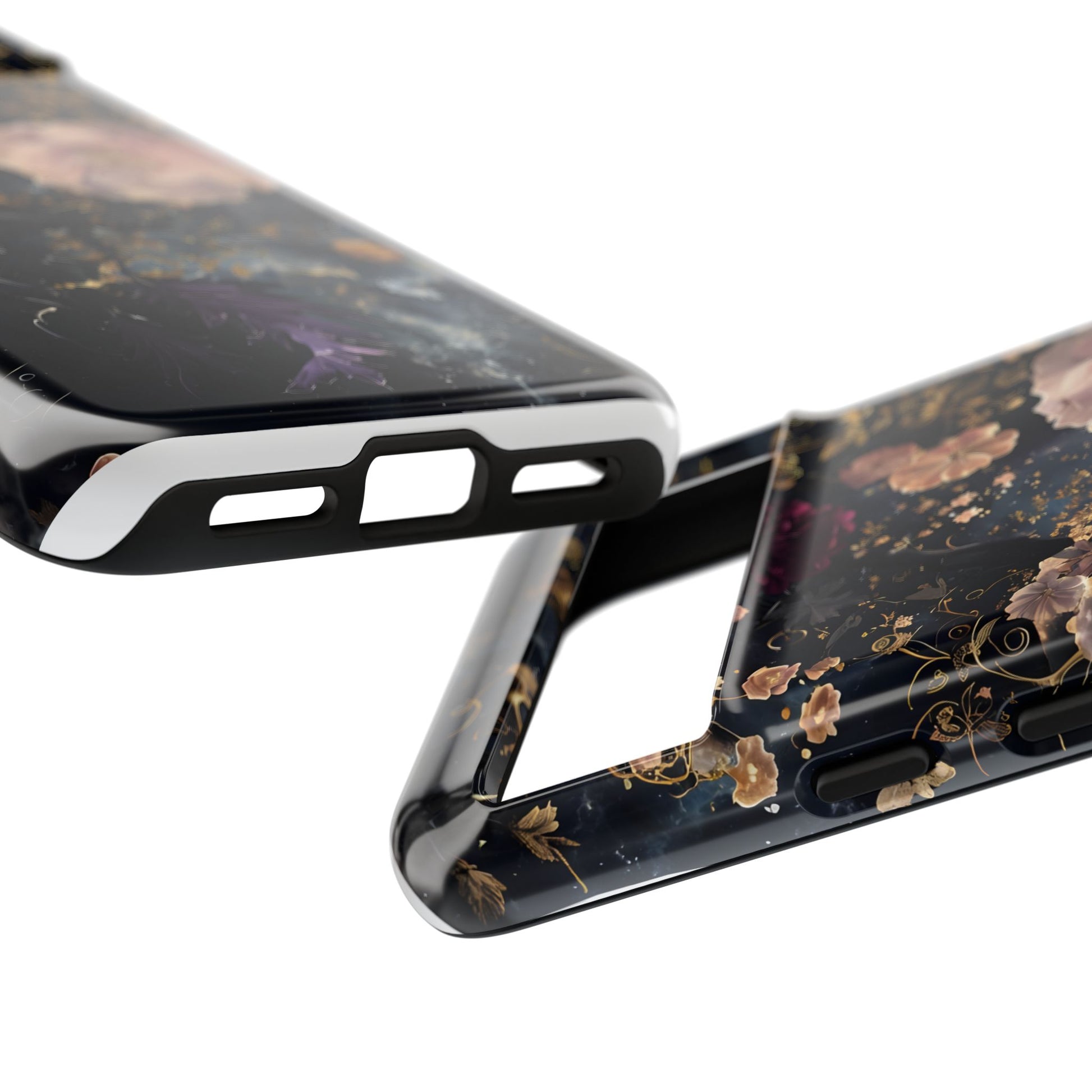 Phone Case, Whimsical Floral Pattern Against Cosmic Nebulous Background. Galaxy, Space, Tough Protective Cover, Unique Gift, Trendy