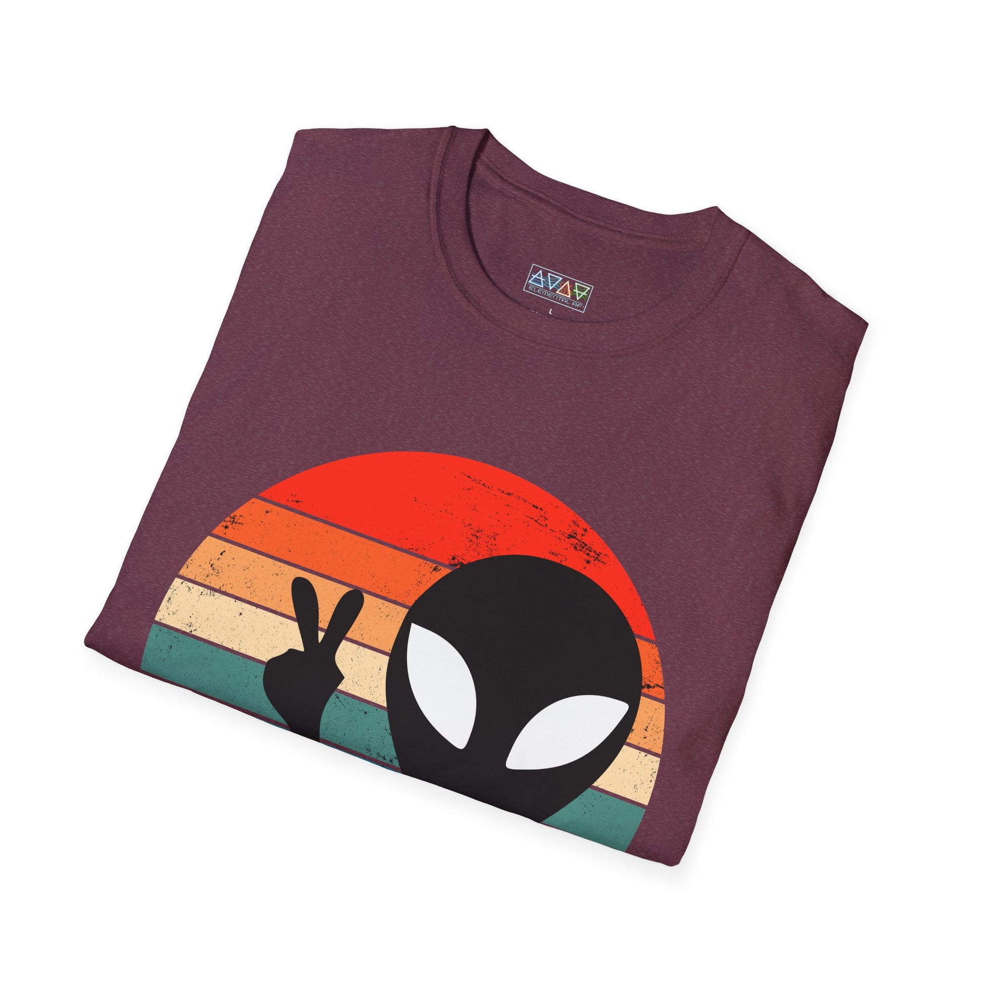 Retro Alien Vibes Unisex Softstyle T-Shirt, Cute Graphic Tee for Casual Wear, Fun Gift for Sci-Fi Lovers, Summer Party Shirt, Peace Sign Tee