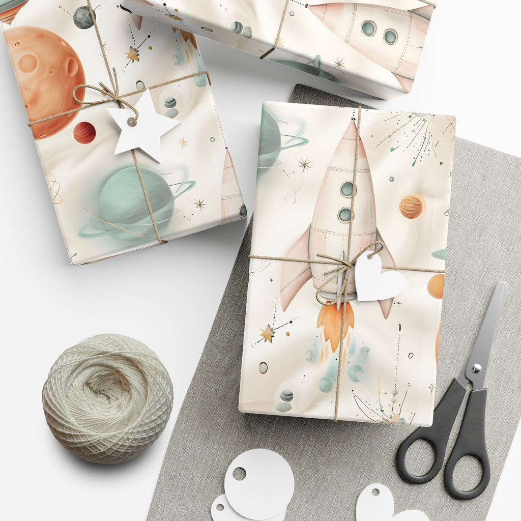 Gift Wrap Papers, Retro Futuristic Pattern, Whimsical Elements, Holiday Gift Wrap, Decorative Wrapping Paper, Gift Packaging Supplies