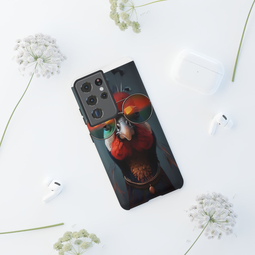 Phone Cases, Bright Exotic Bird in Cool Sunglasses, Protective Tough Cover, Tropical Animal Print, Unique Gift for Bird Lovers, Accessories